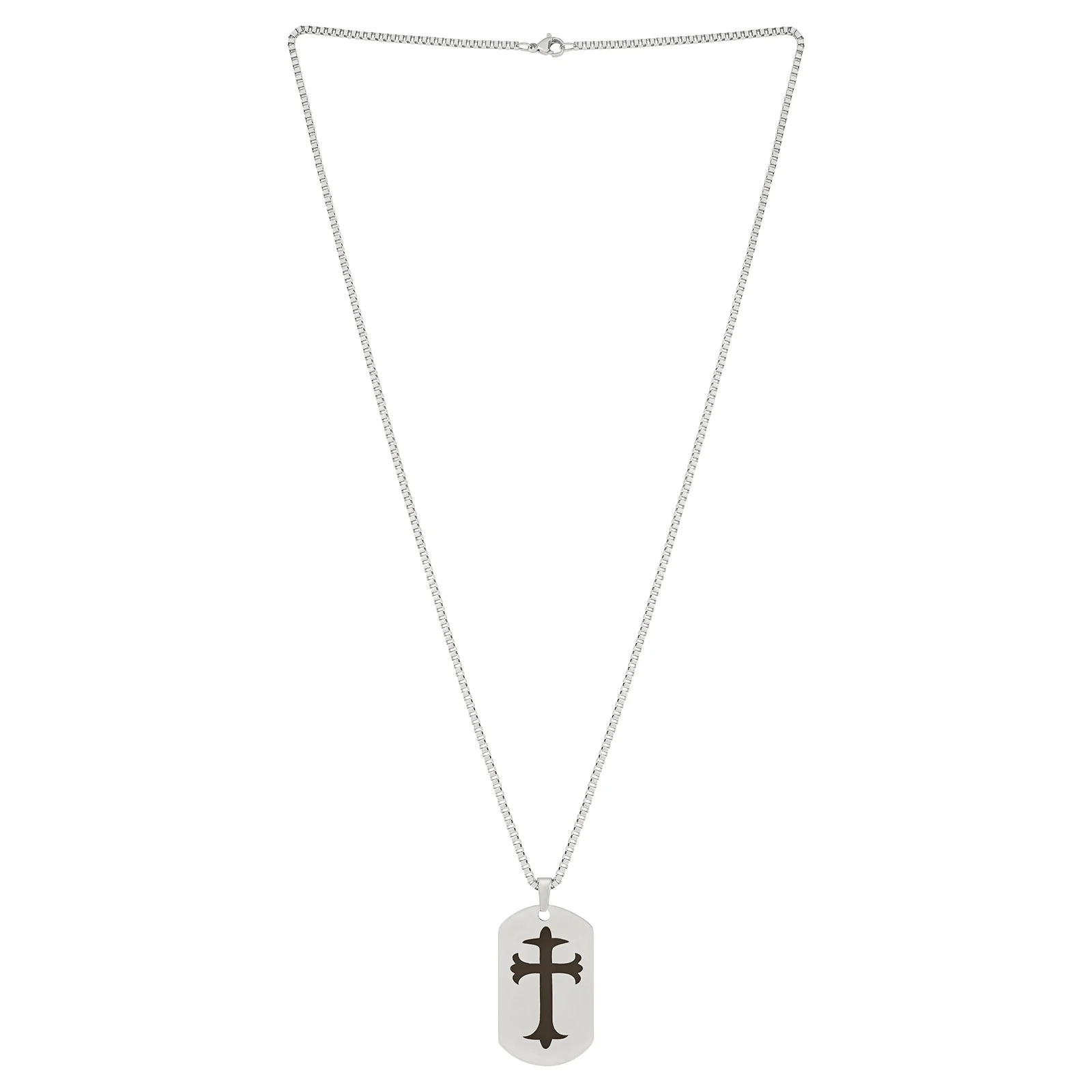 Cross Silver Men's Curve Tag Mantra Necklace - Image 5