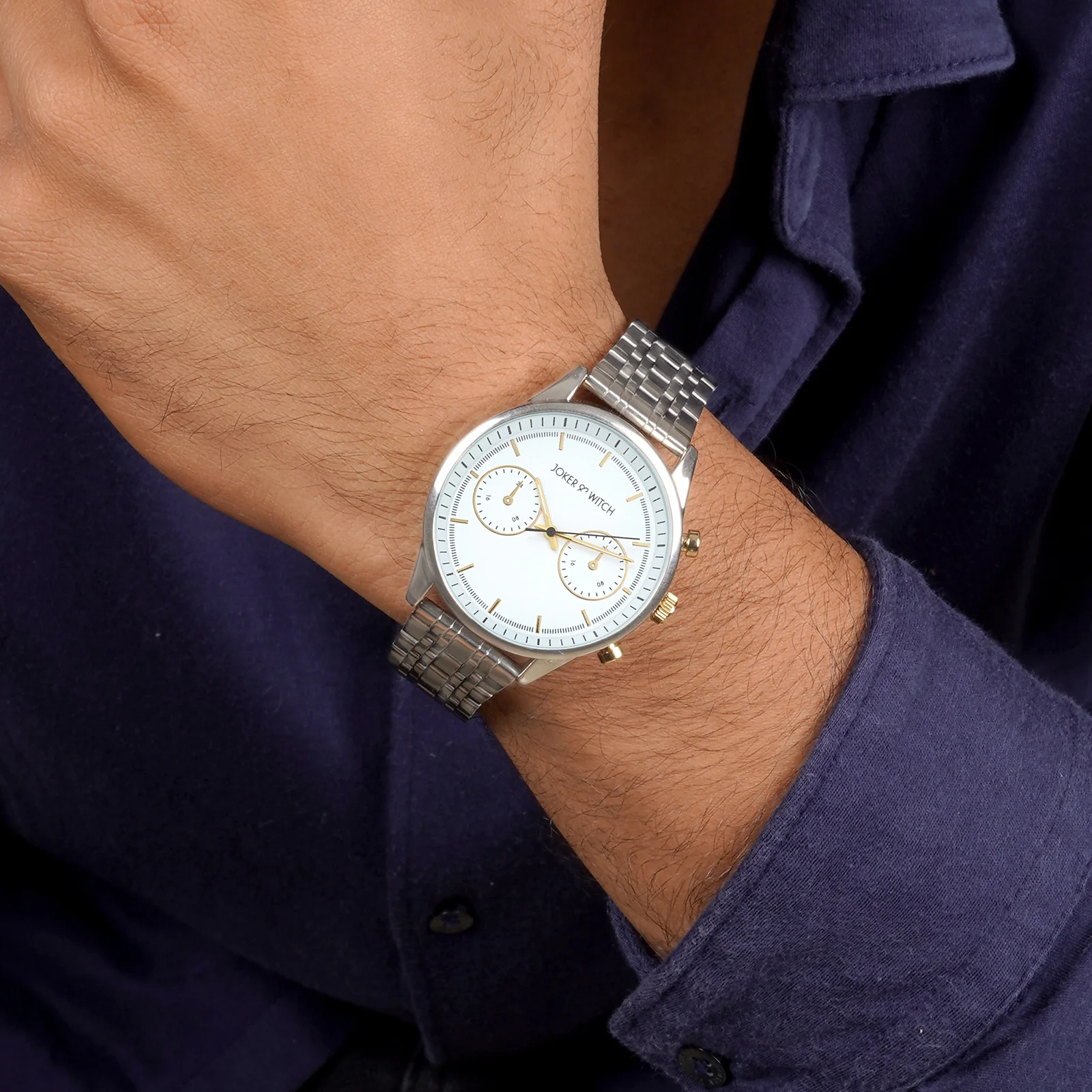 Cruz White Large Dial Silver Linked Chain Strap Men's Watch