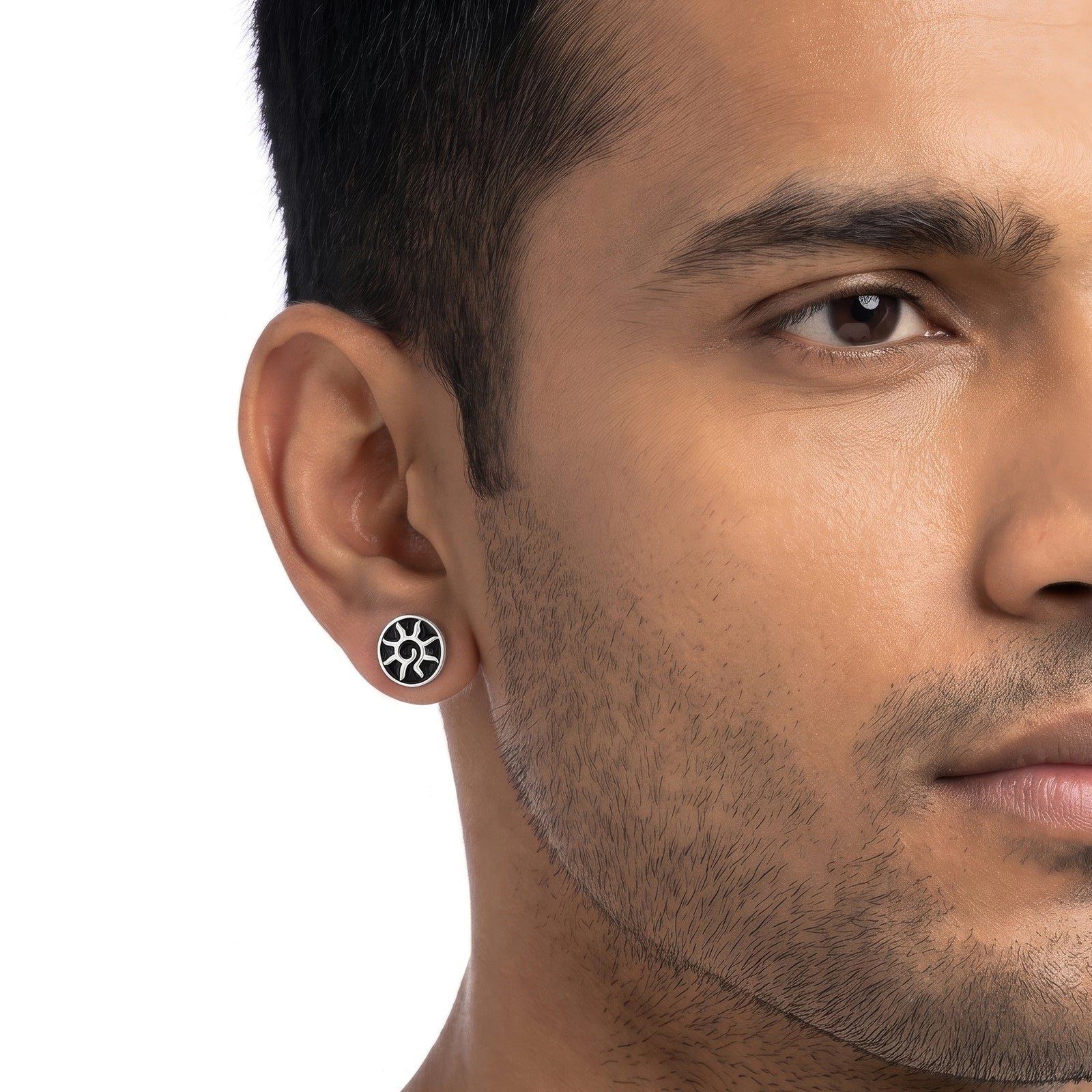 Cyberspace Silver & Black Men's Earring Set - Image 2