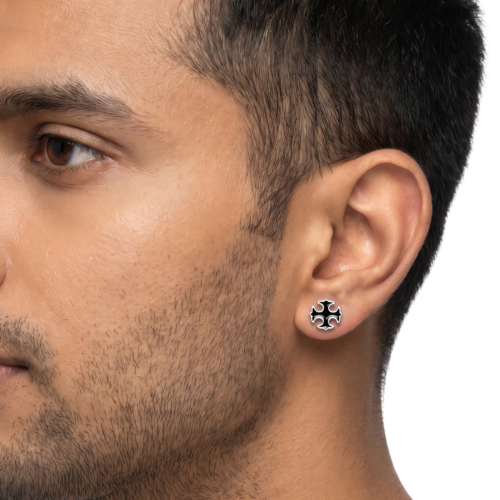 Cyberspace Silver & Black Men's Earring Set - Image 3