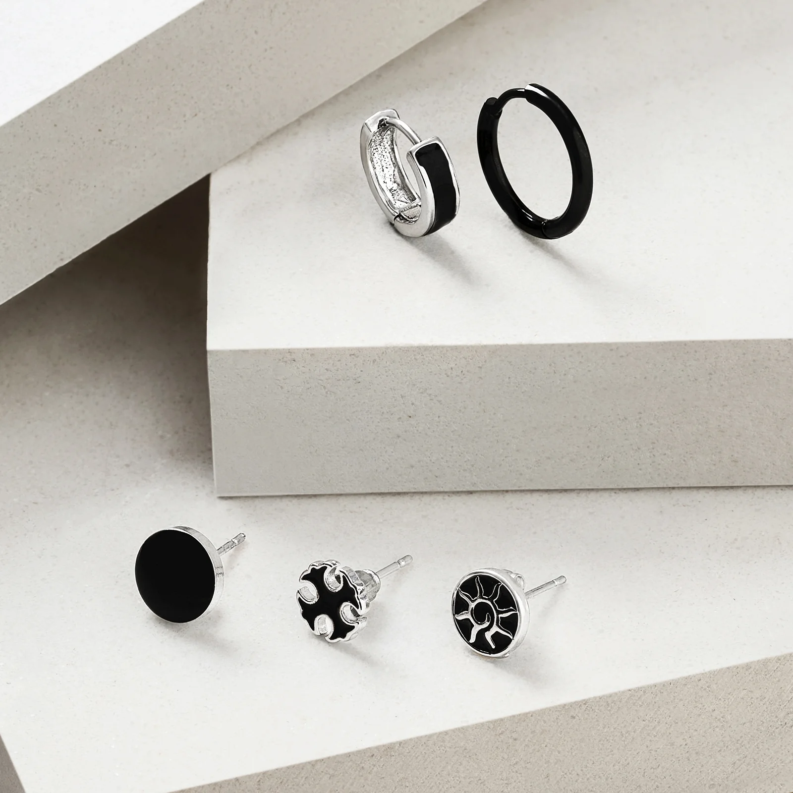 Cyberspace Silver & Black Men's Earring Set - Image 6