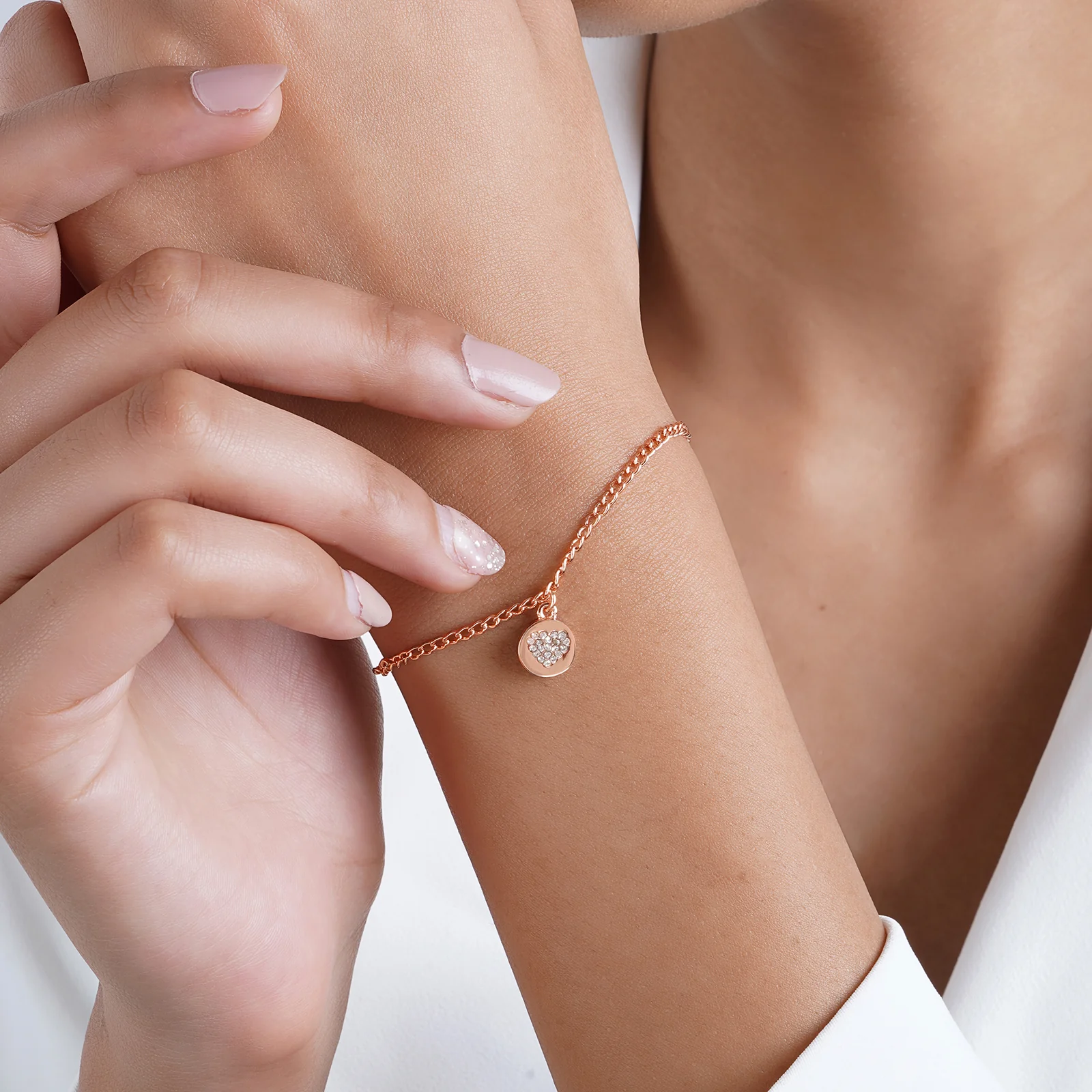 Dainty Heart Rhinestone Rose Gold Bracelet Charm