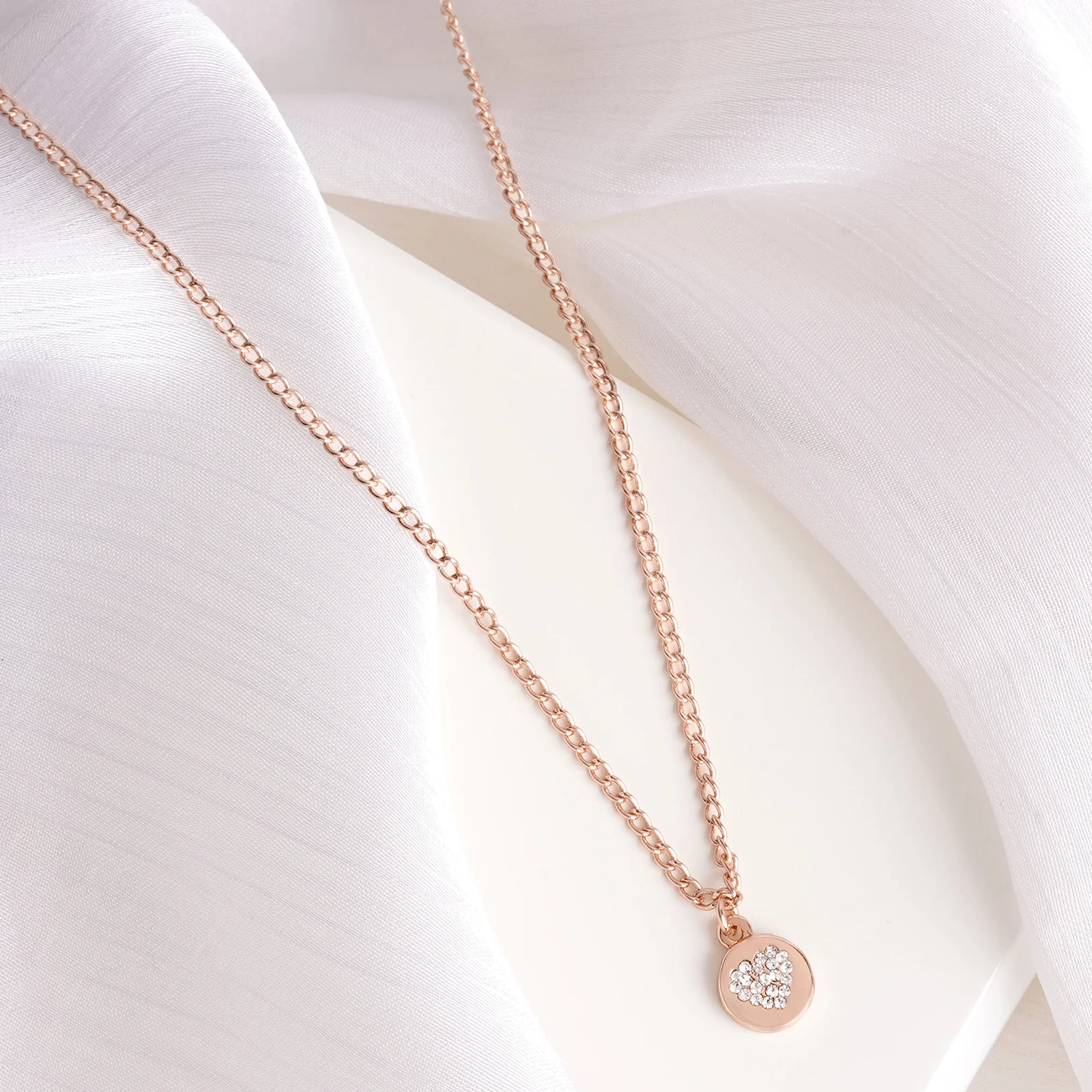 Dainty Heart Rhinestone Rosegold Necklace Charm