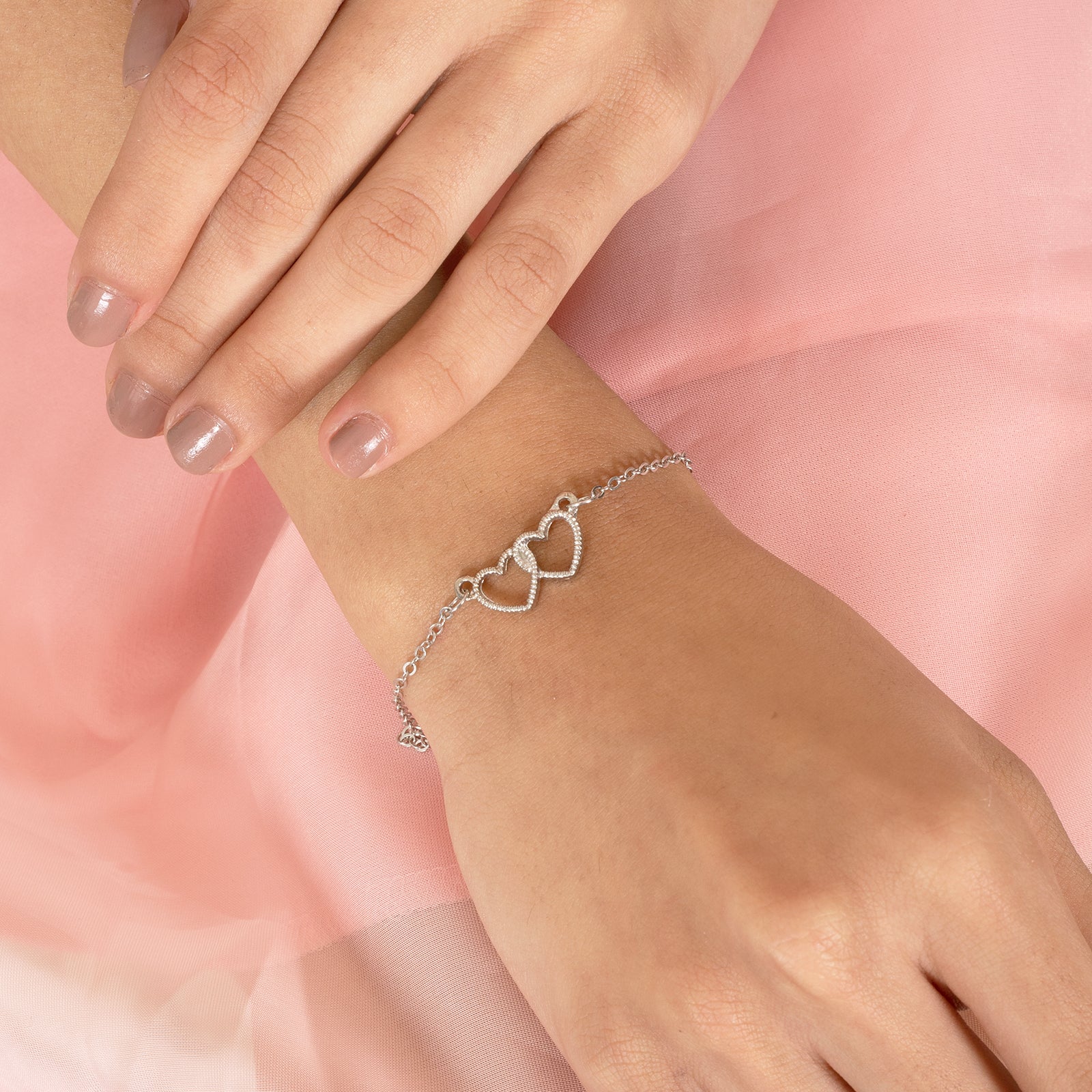 Bewitched Double Heart Silver Linked Bracelet