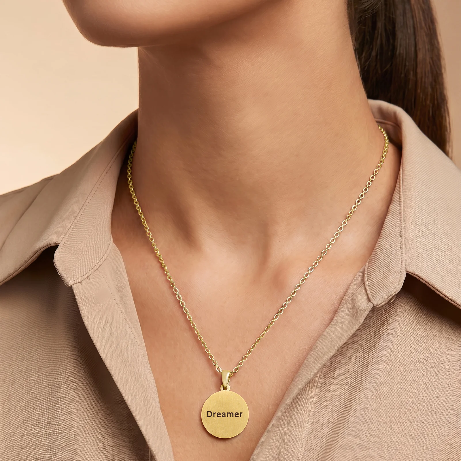 Dreamer Gold Women's Round Mantra Necklace - Image 2