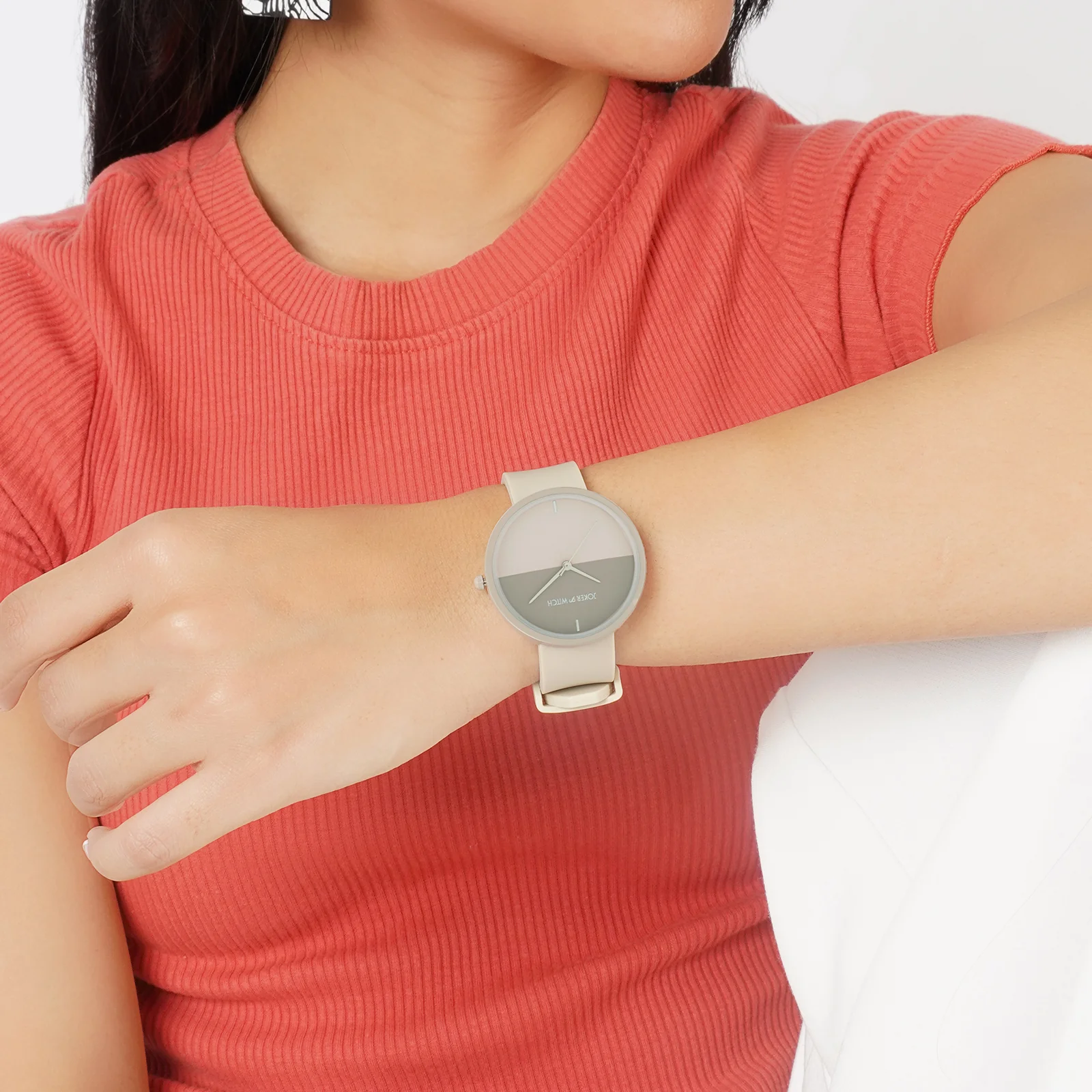 Duet Opalix Beige Large Dial Silicone Strap Unisex Watch - Image 2
