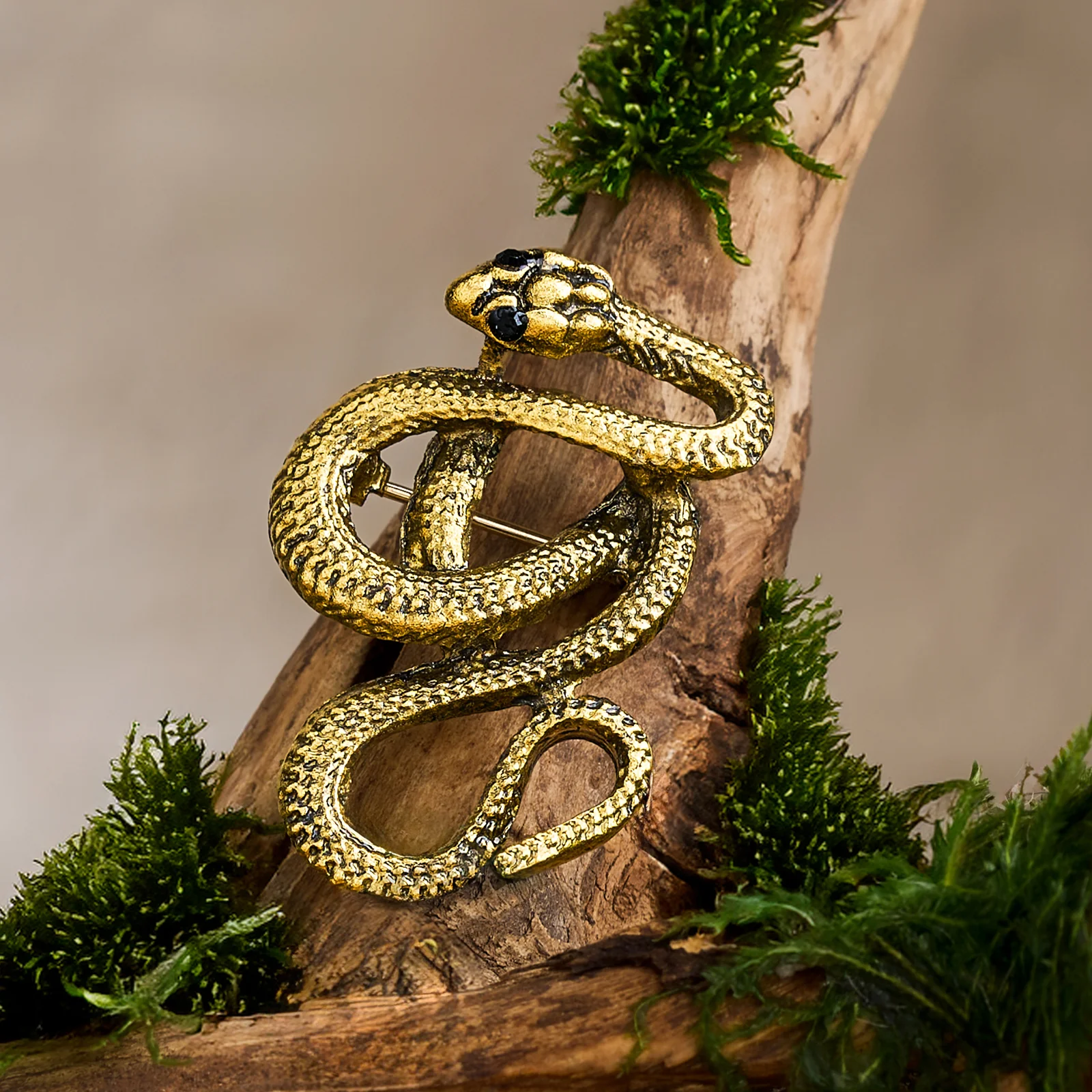 Echida Champagne Gold Snake Brooch - Image 2