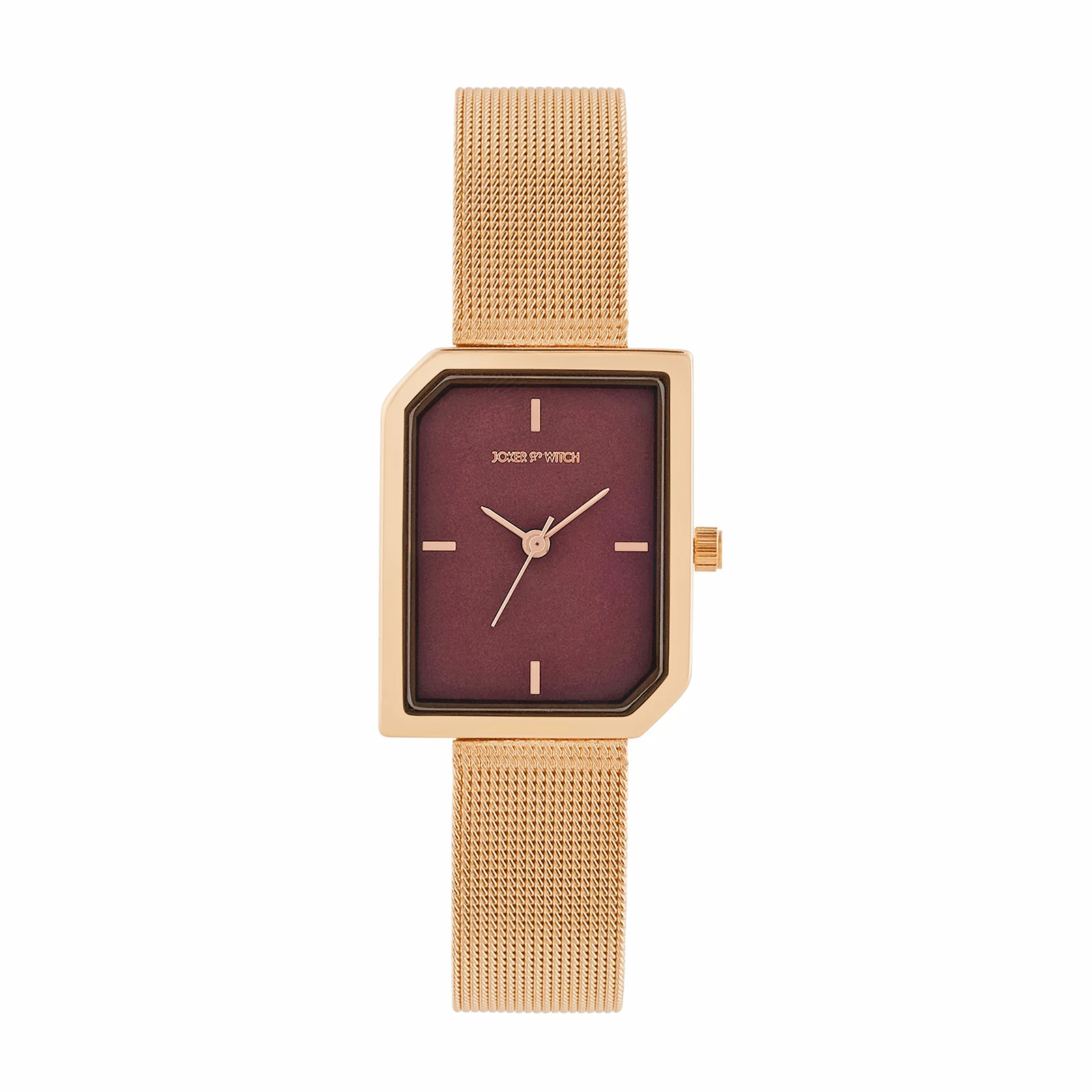 Edge Maroon Small Hexagon Dial Rose Gold Mesh Strap Women's Watch - Image 3