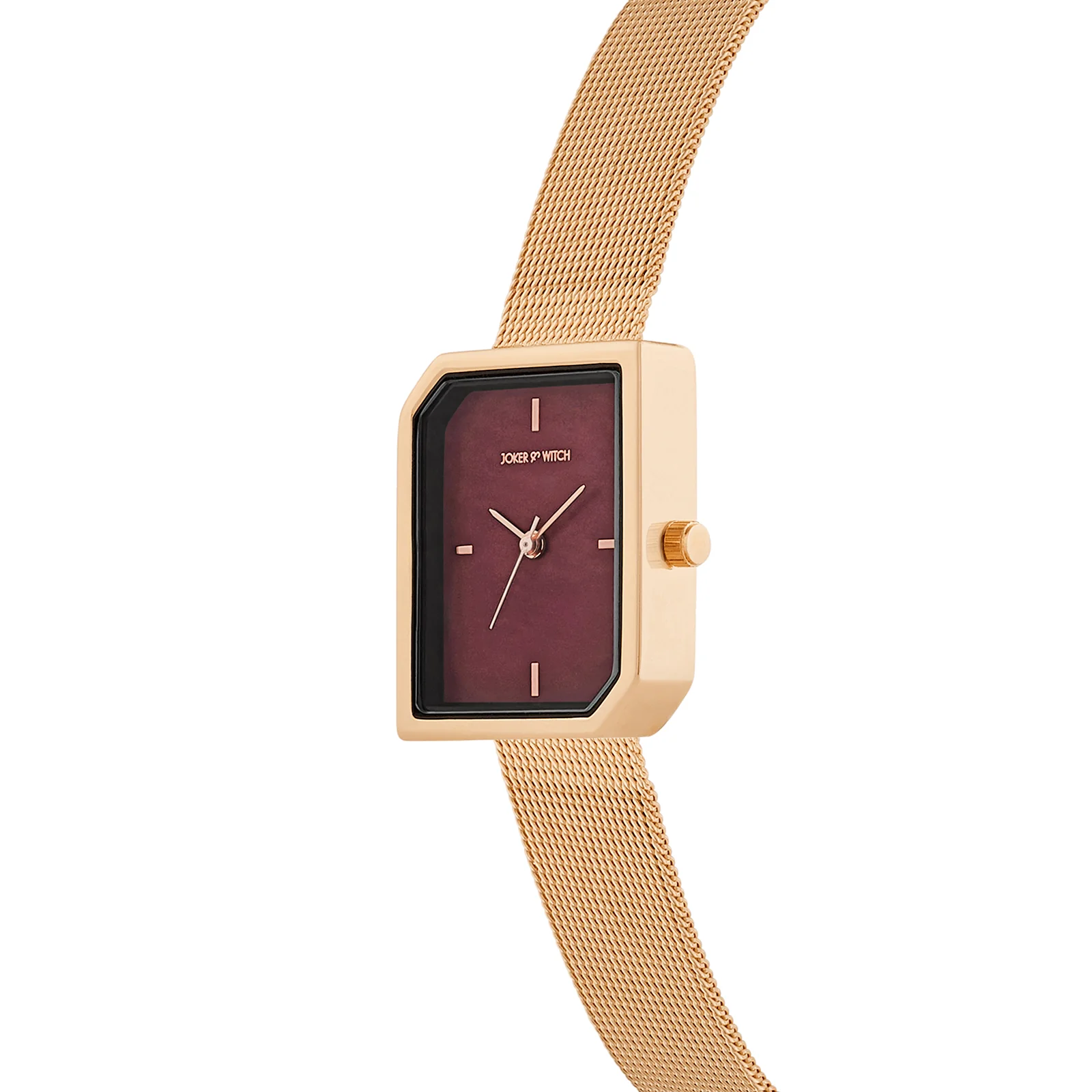 Edge Maroon Small Hexagon Dial Rose Gold Mesh Strap Women's Watch - Image 4