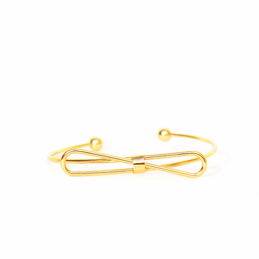 Elegant Bow Open Cuff Gold Bracelet