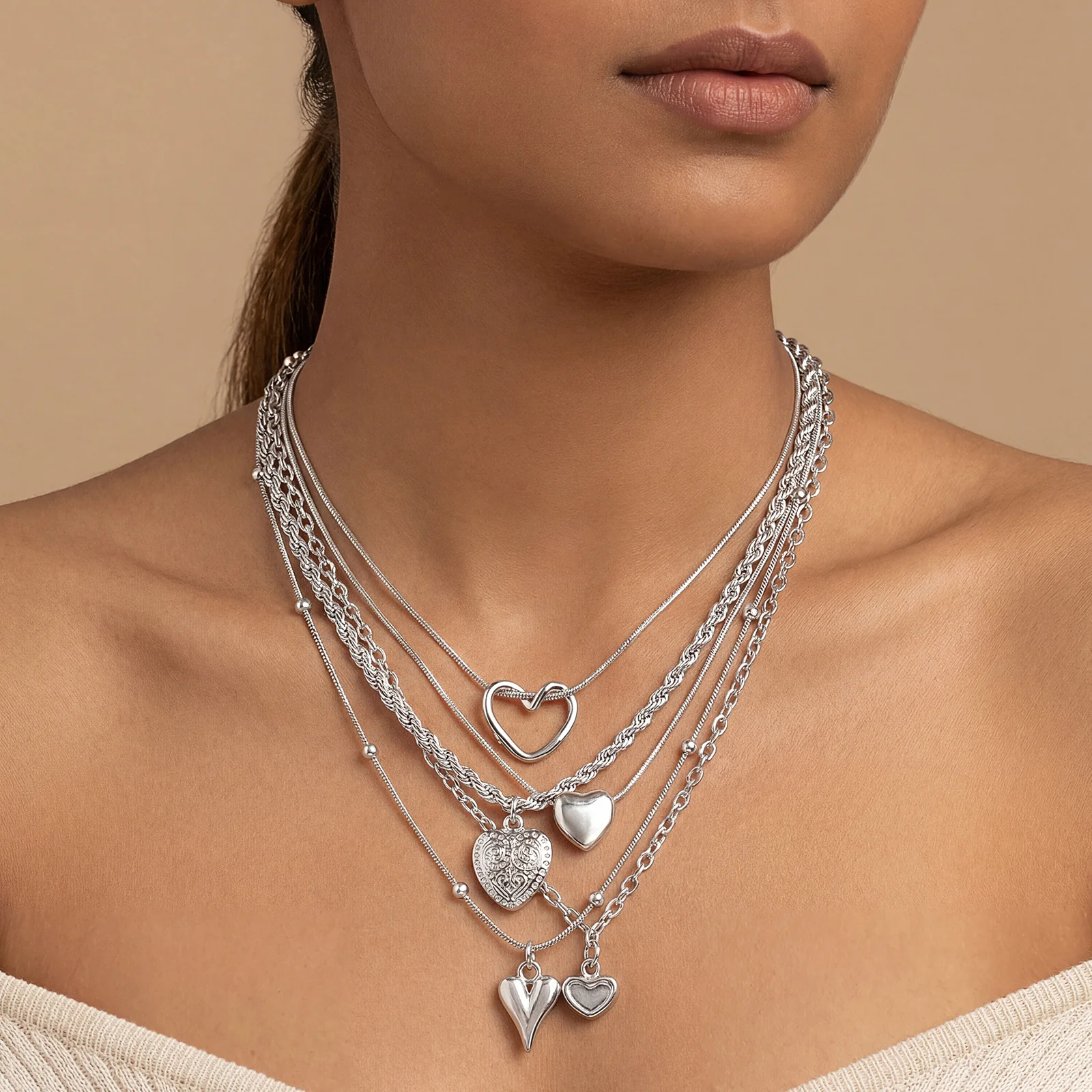 Elesh Layered Silver love Necklace