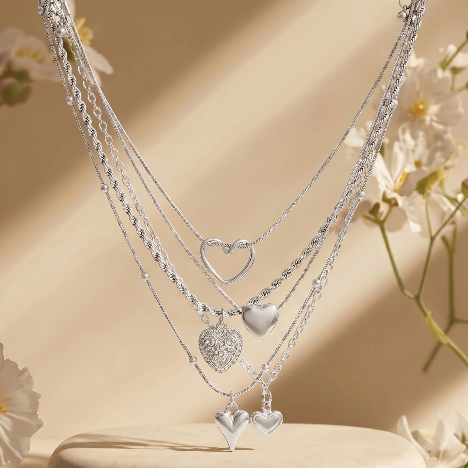 Elesh Layered Silver love Necklace - Image 2
