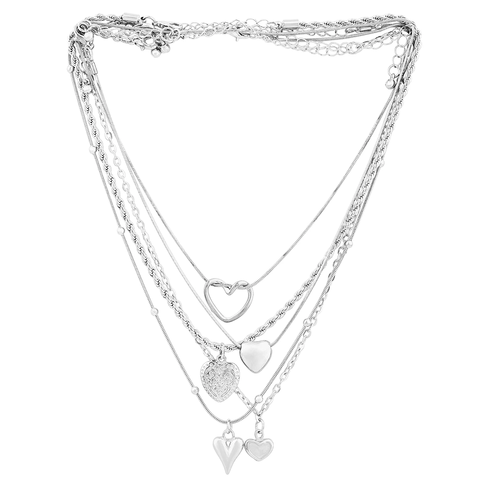 Elesh Layered Silver love Necklace - Image 4