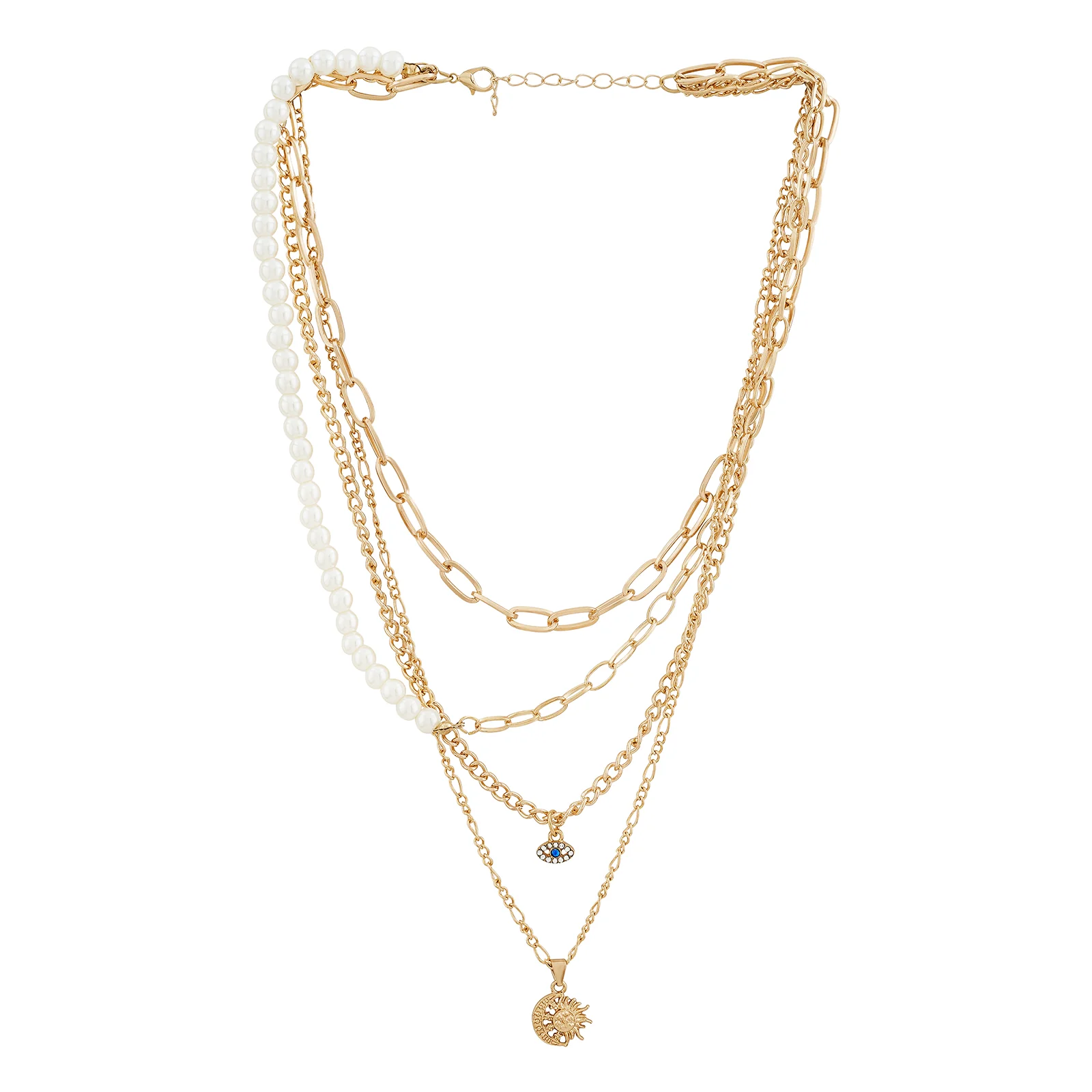 Elin Halo Pearl Eye Layered Necklace - Image 3