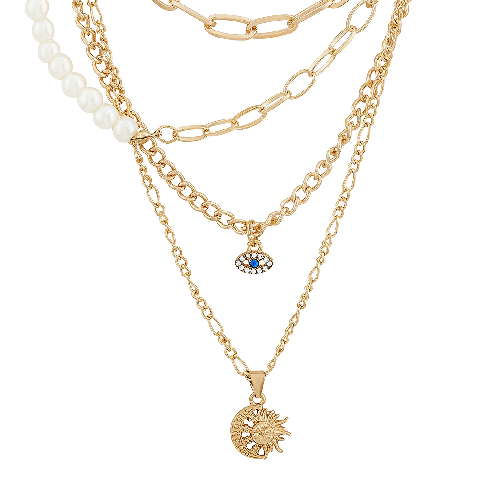 Elin Halo Pearl Eye Layered Necklace - Image 4
