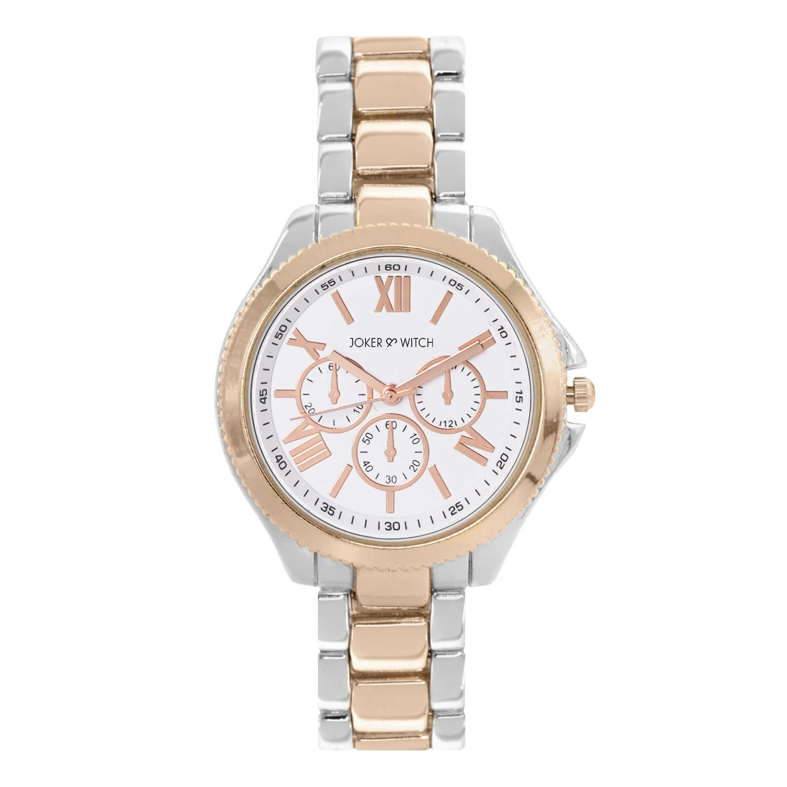 Ella White Medium Dial Dual Tone Linked Chain Strap Women's Watch