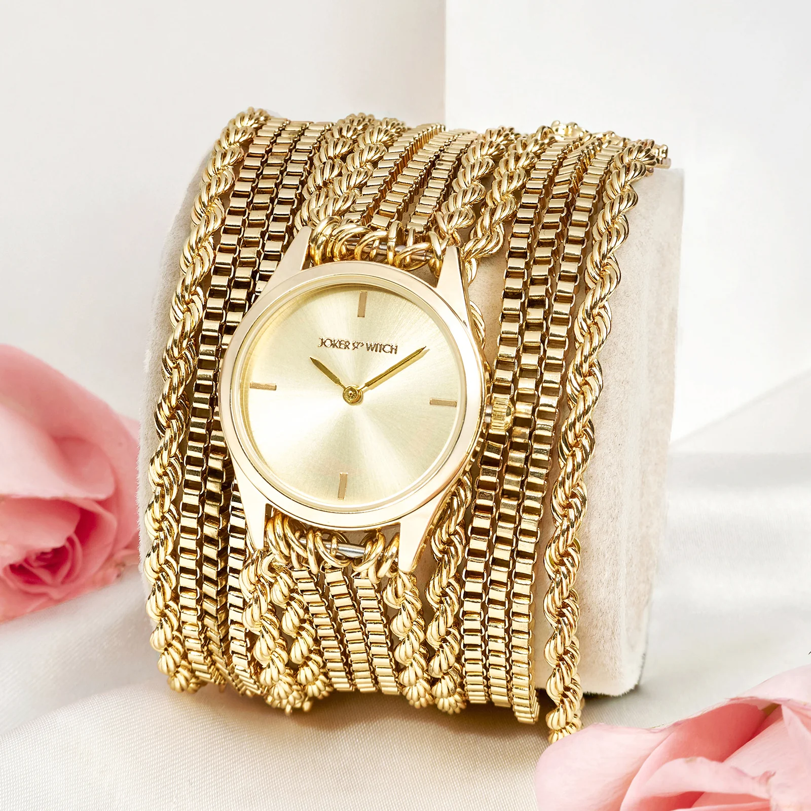 Eltina Gold Small Dial Chain Wrap Around Strap Women's Watch