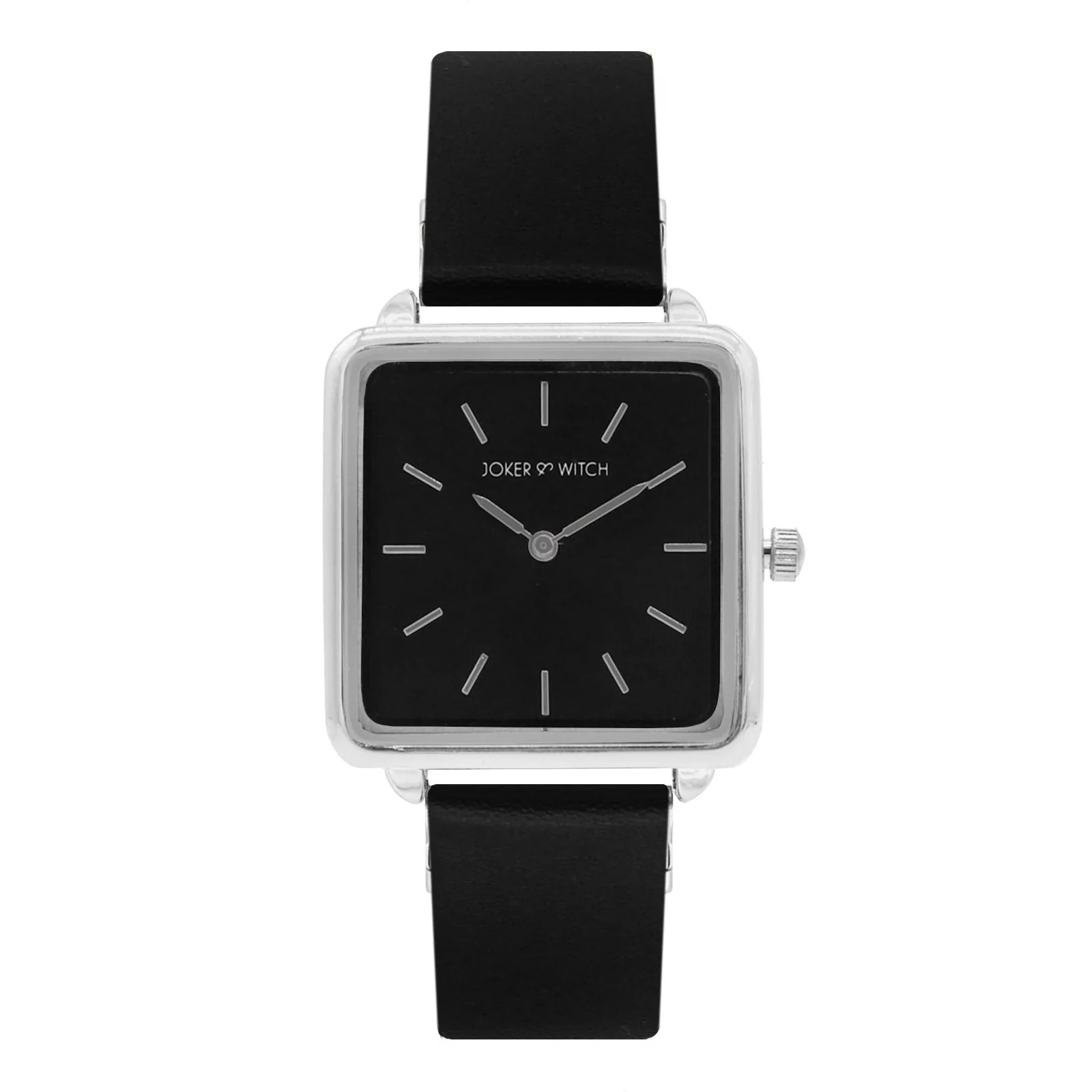 Emily Silver Black Small Square Dial PU Strap Women's Watch