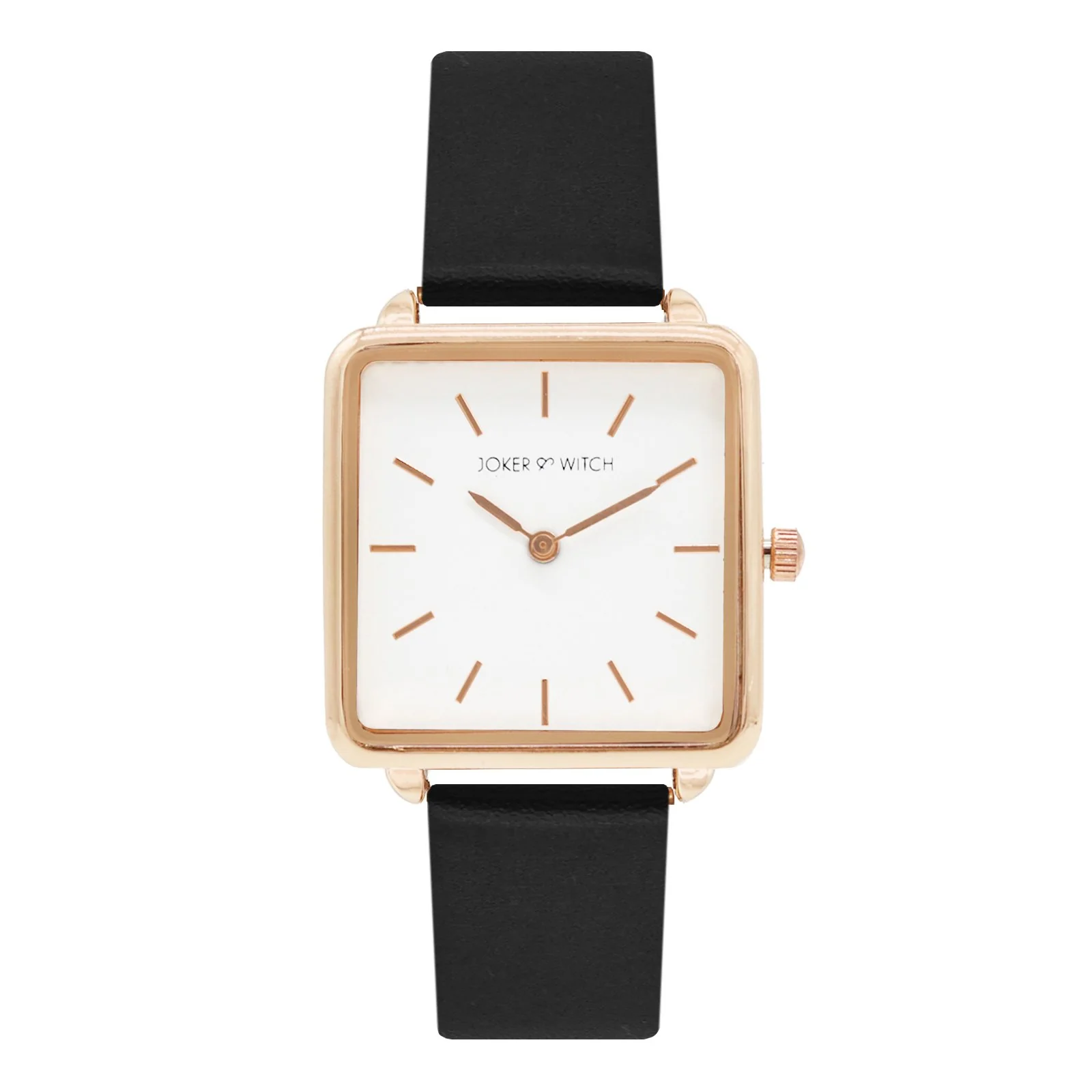 Emily White Small Square Dial Black  PU Strap Women's Watch