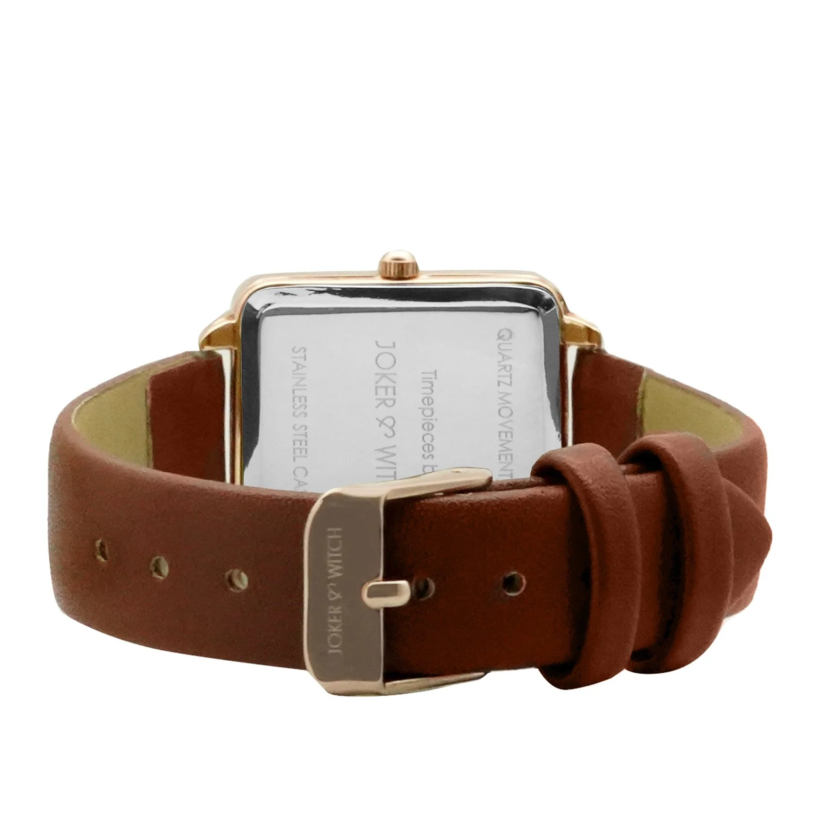 Emily White Small Square Dial Brown PU Strap Women's Watch - Image 5