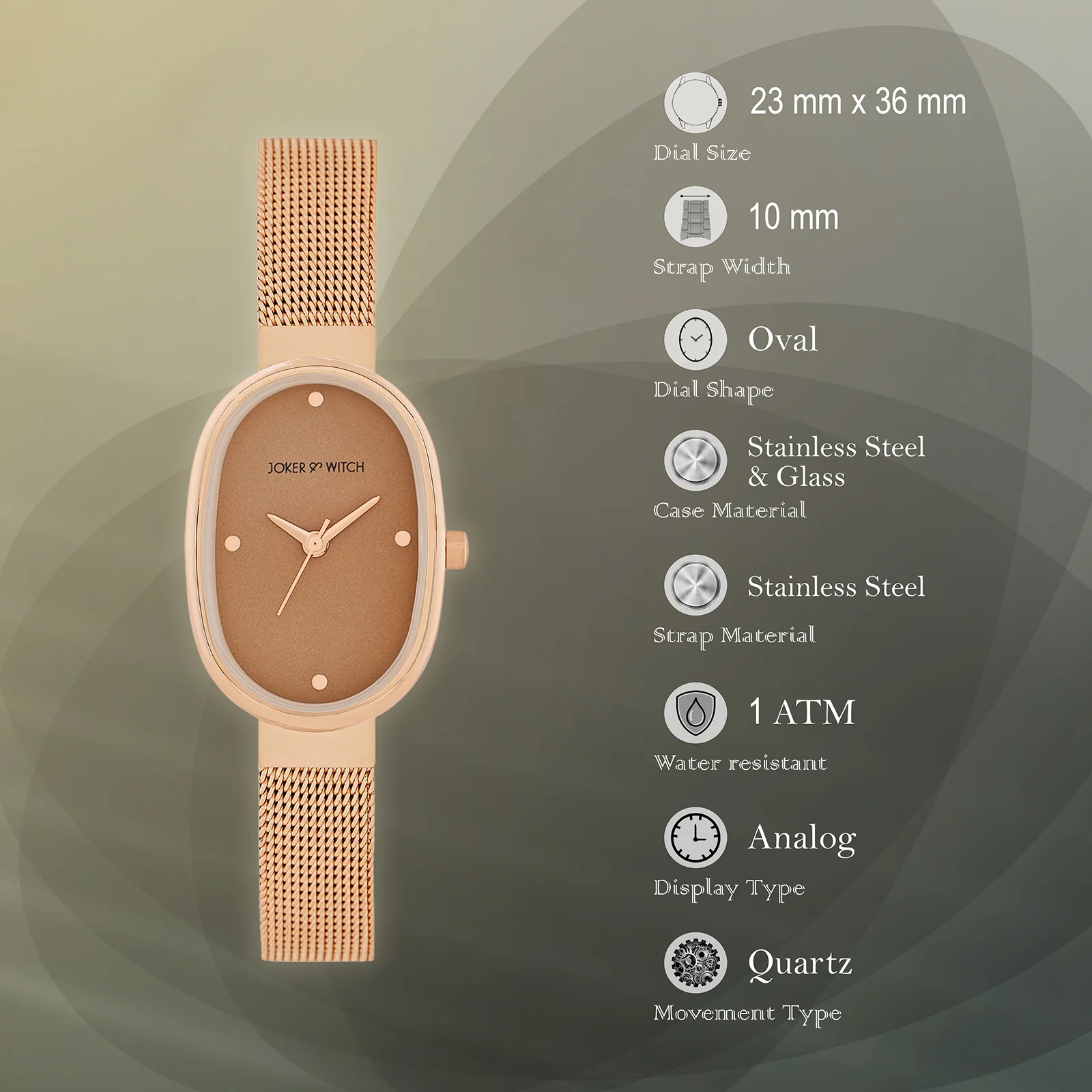Enola Brown Small Oval Dial Rose Gold Mesh Strap Women's Watch - Image 7