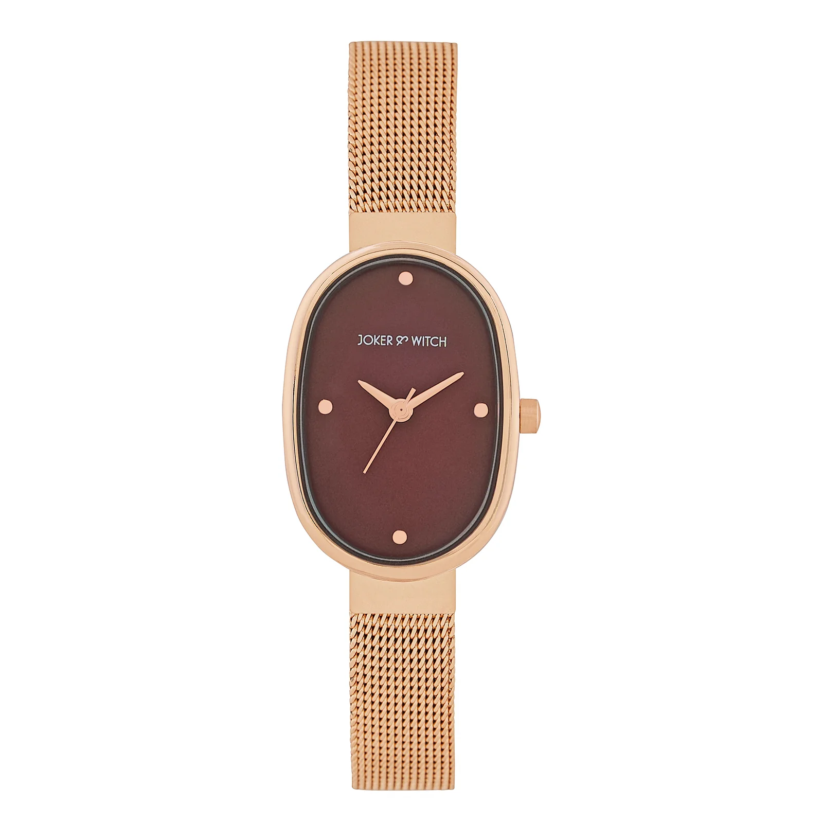 Enola Maroon Small Oval Dial Rose Gold Mesh Strap Women's Watch - Image 3