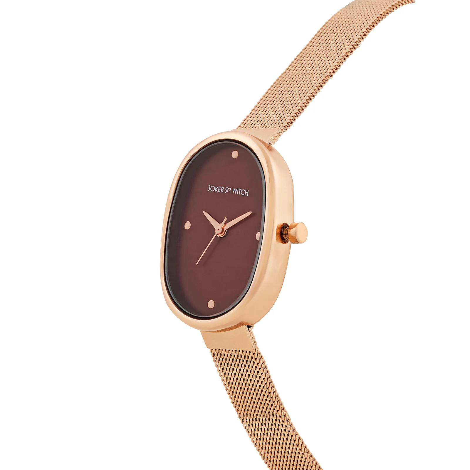 Enola Maroon Small Oval Dial Rose Gold Mesh Strap Women's Watch - Image 4