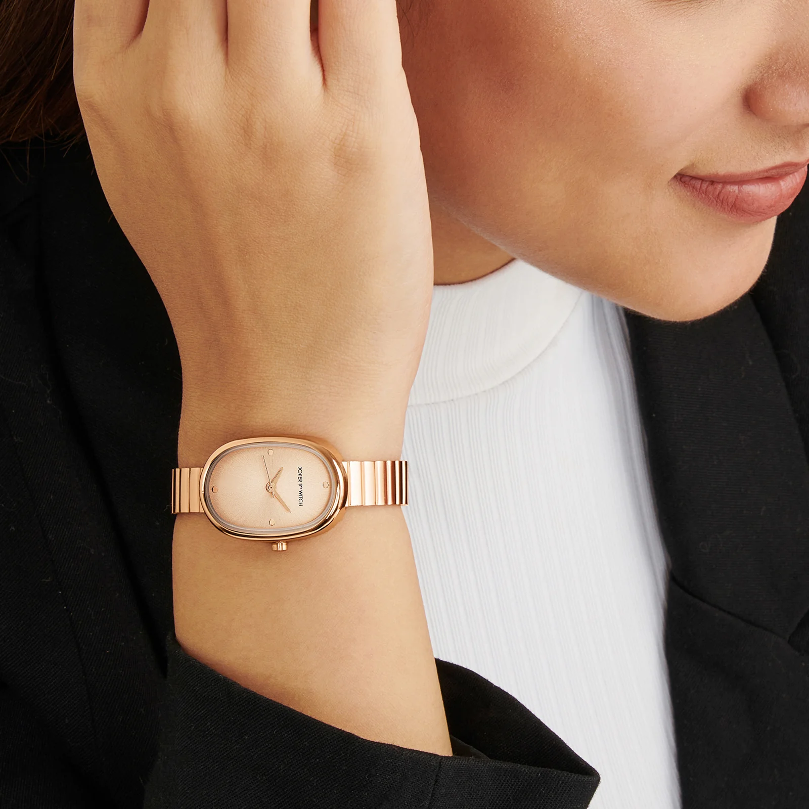 Eterna Rose Gold Sunray Small Oval Dial Rose Gold Linked Chain Strap Women's Watch - Image 3
