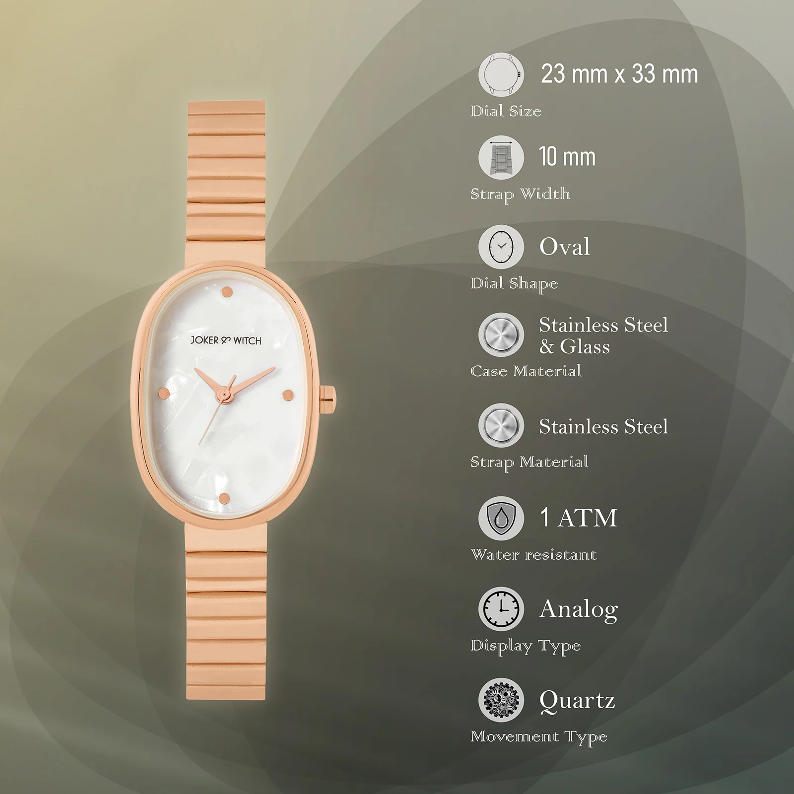 Eterna White MOP Small Oval Dial Rose Gold Linked Chain Strap Women's Watch - Image 7