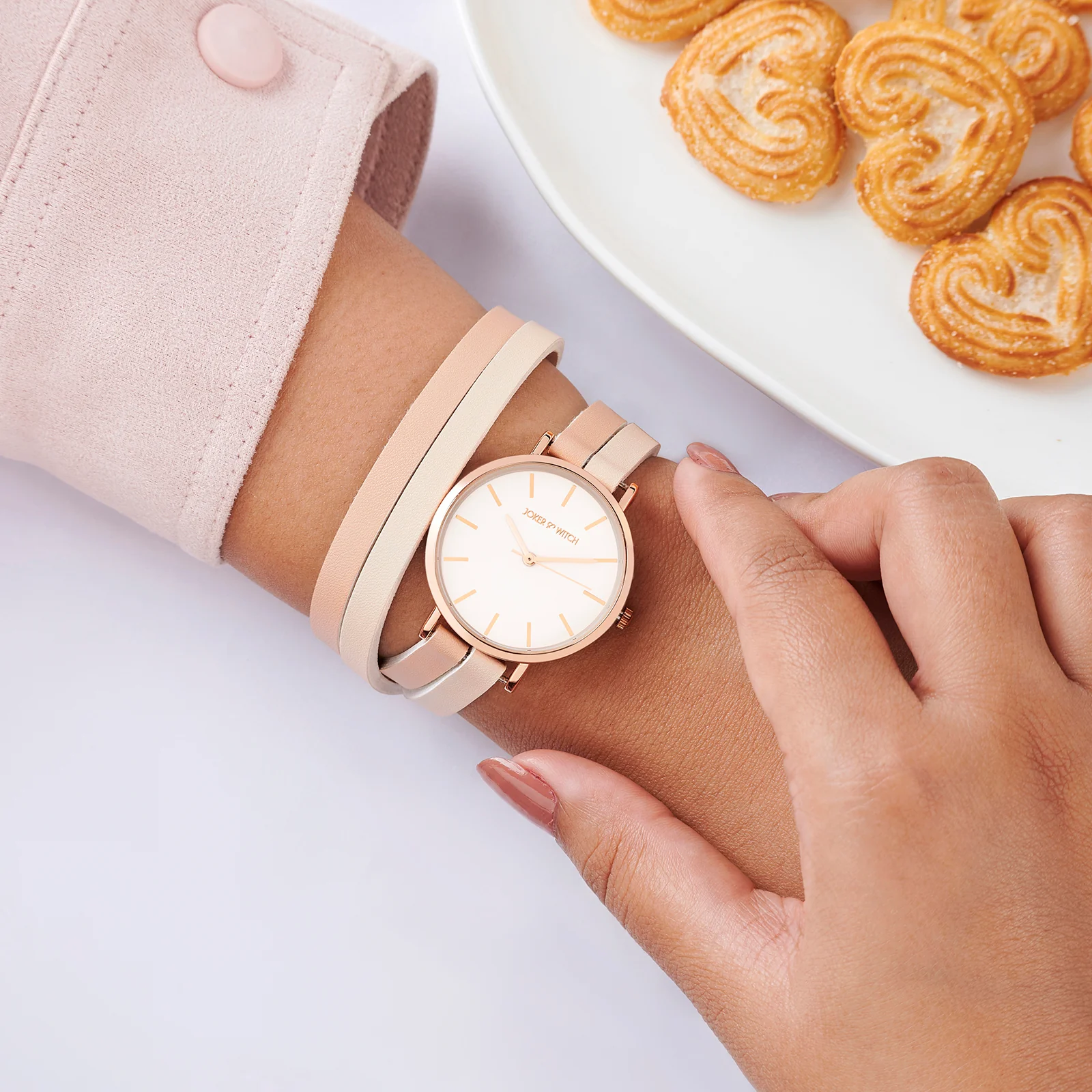 Eventide White Medium Dial Beige PU Wrap Around Strap Women's Watch