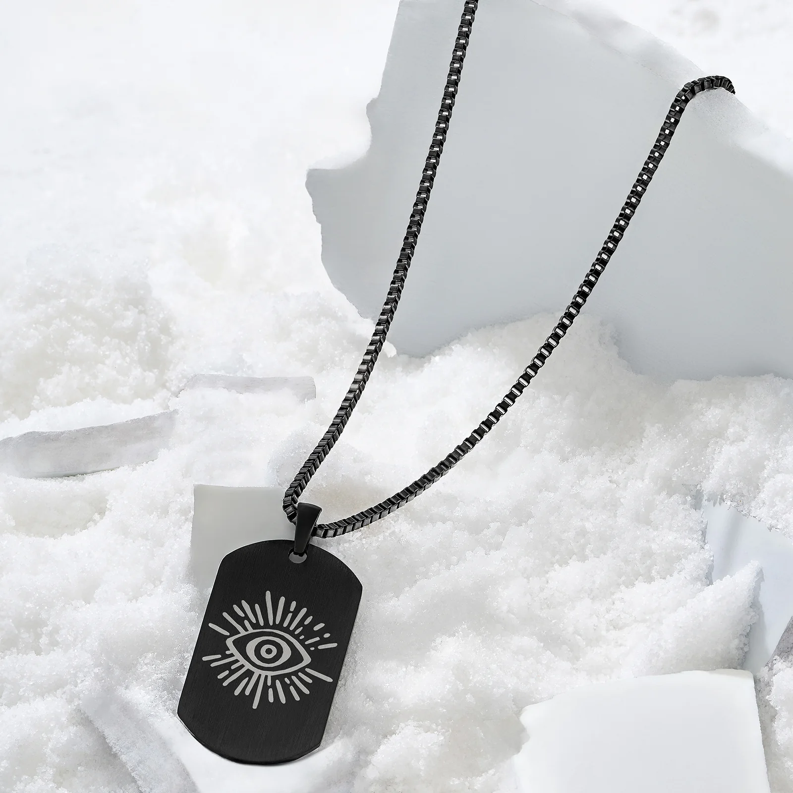 Evil Eye Black Men's Curve Tag Mantra Necklace