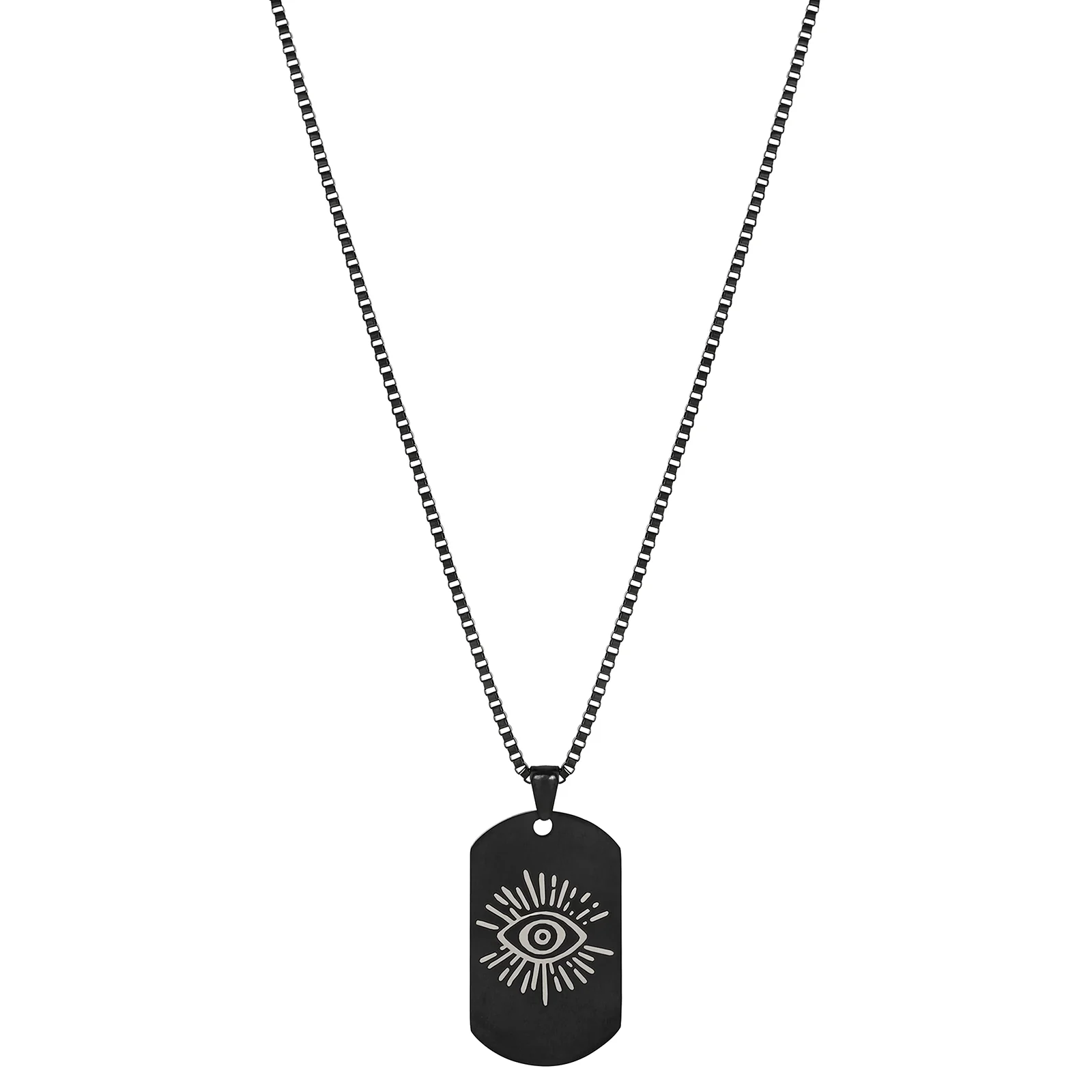 Evil Eye Black Men's Curve Tag Mantra Necklace - Image 3