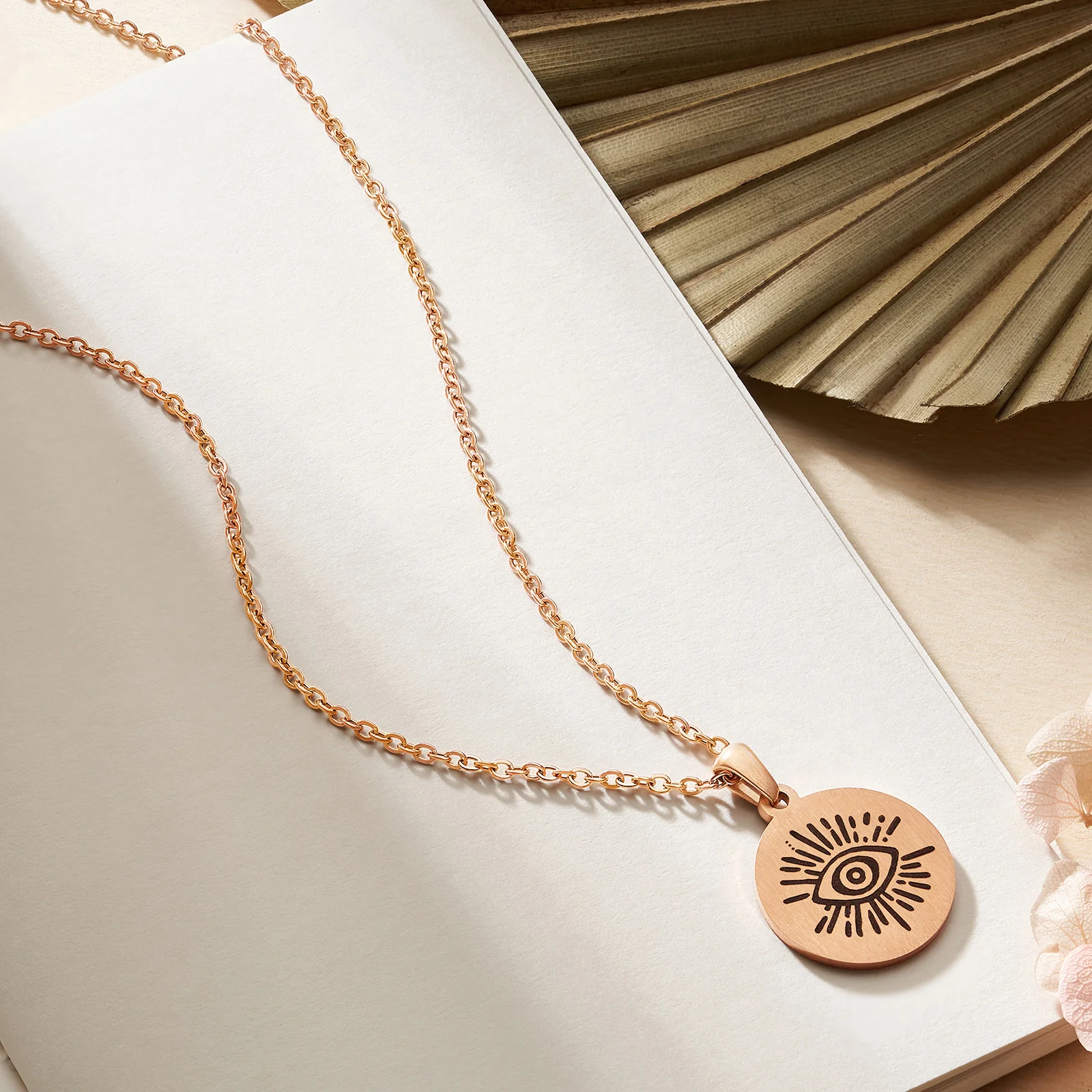 Evil Eye Rose Gold Women's Round Mantra Necklace - Image 2