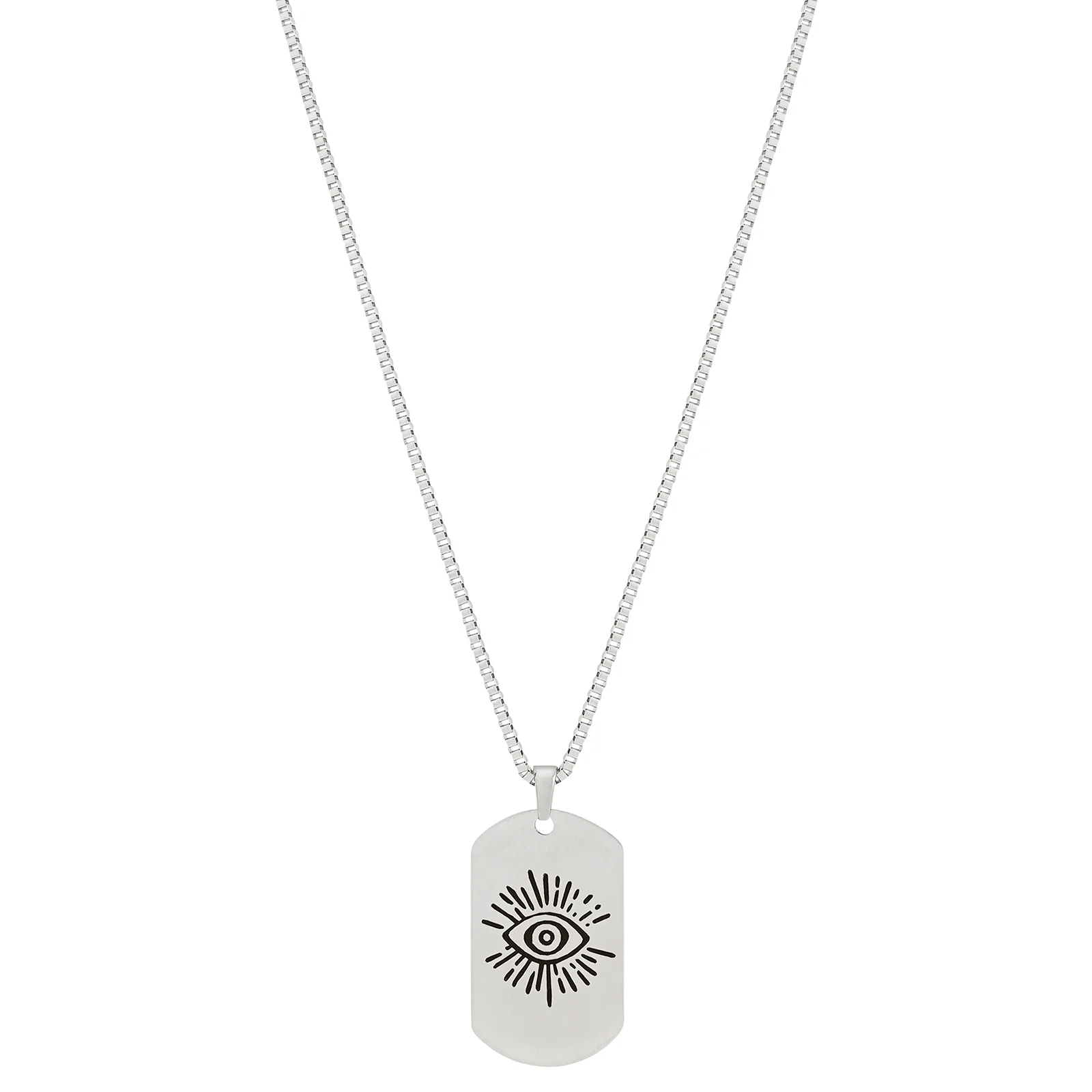 Evil Eye Silver Men's Curve Tag Mantra Necklace - Image 5