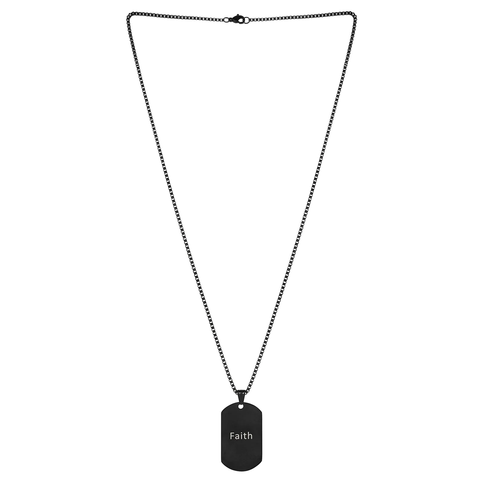 Faith Black Men's Curve Tag Mantra Necklace - Image 3