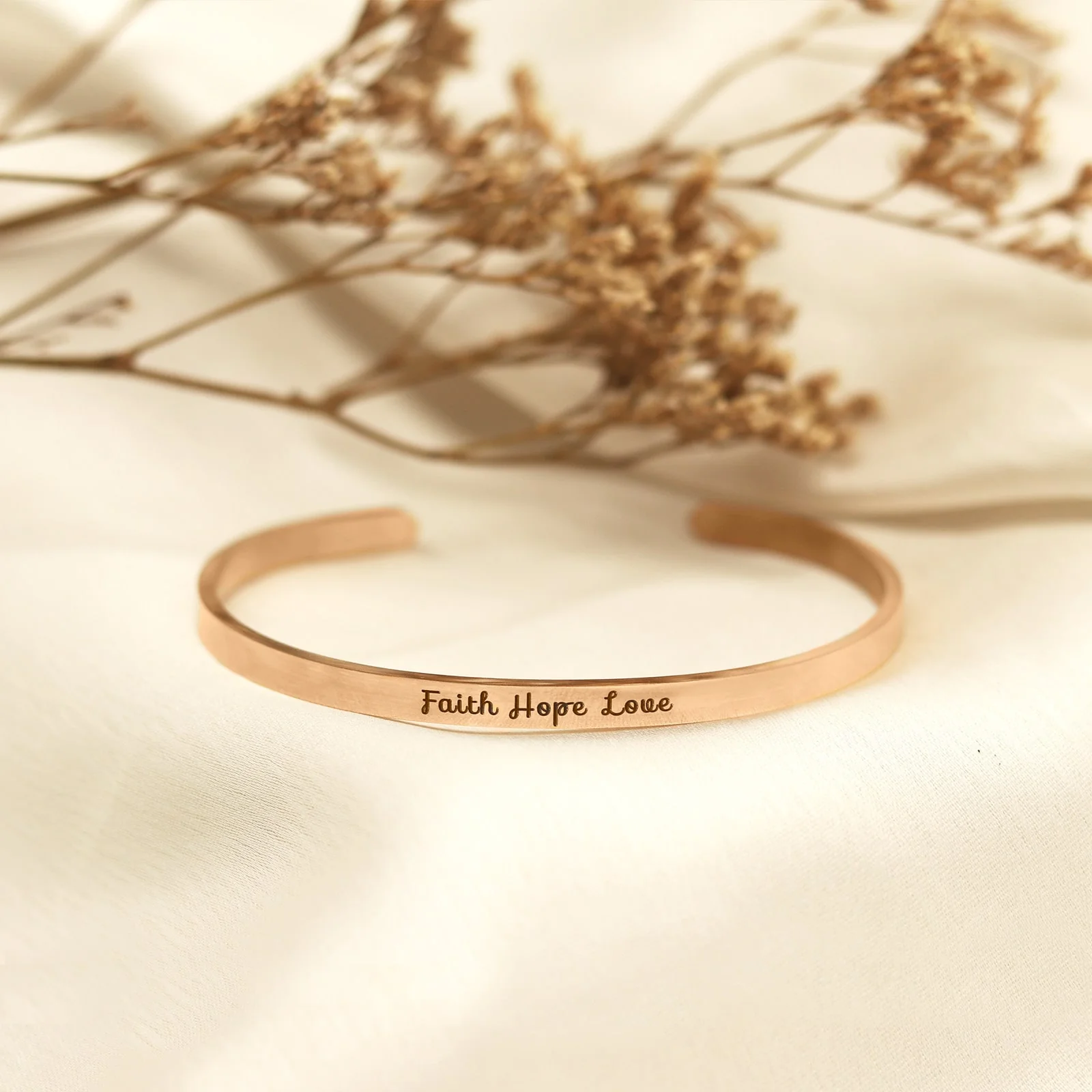 Faith Hope Love Rose Gold Mantra Band - Image 2