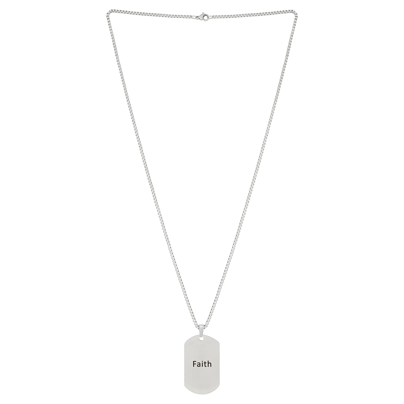 Faith Silver Men's Curve Tag Mantra Necklace - Image 3