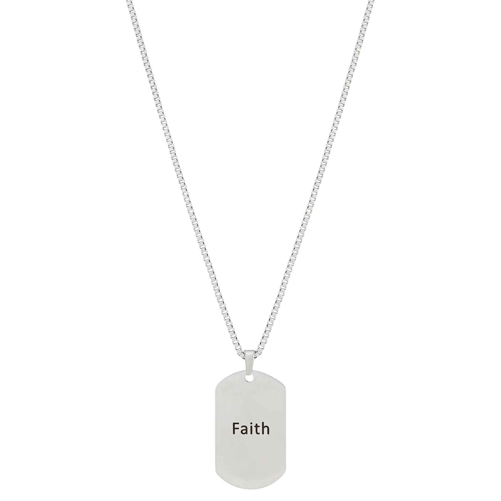 Faith Silver Men's Curve Tag Mantra Necklace - Image 4
