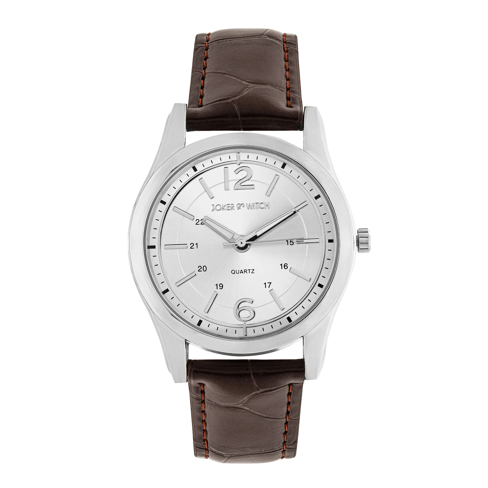 Falconer Silver Large Dial Brown PU Strap Men's Watch - Image 3