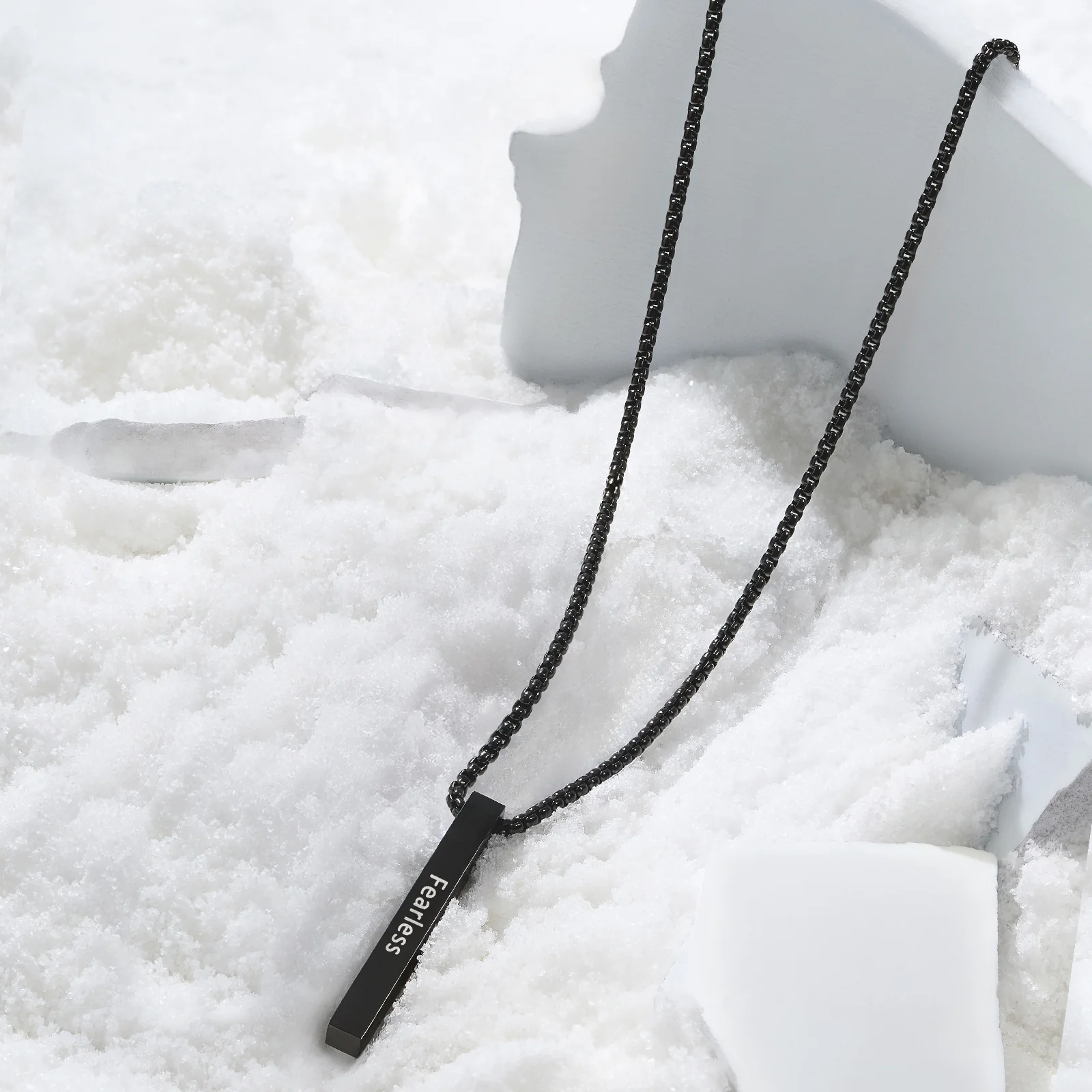 Fearless Black Men's Bar Mantra Necklace