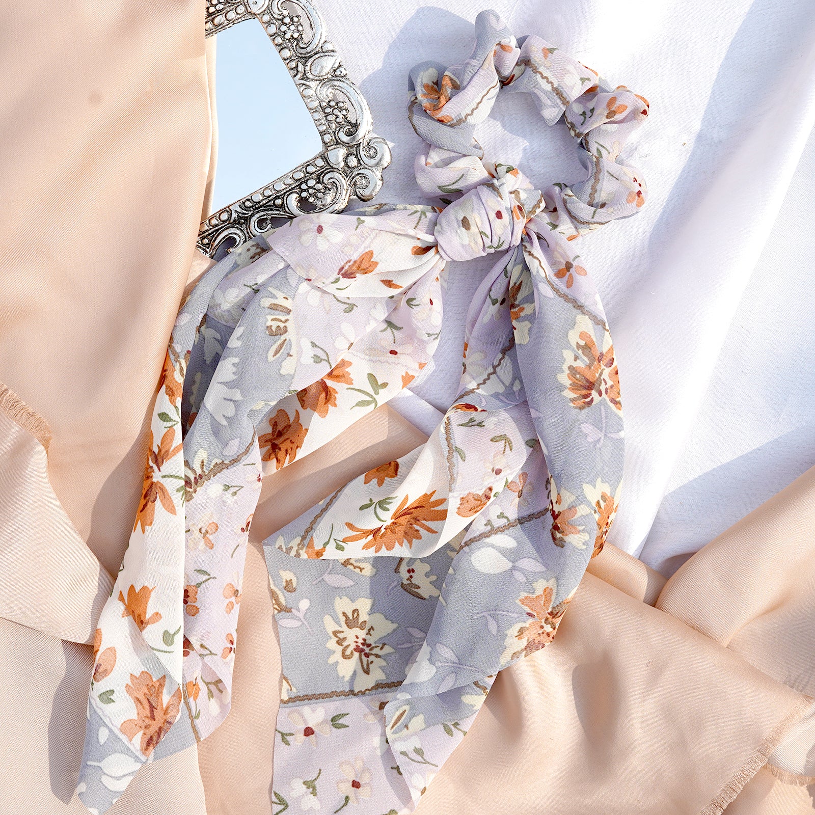 Floral Love Scarf Detail Lavender Scrunchie