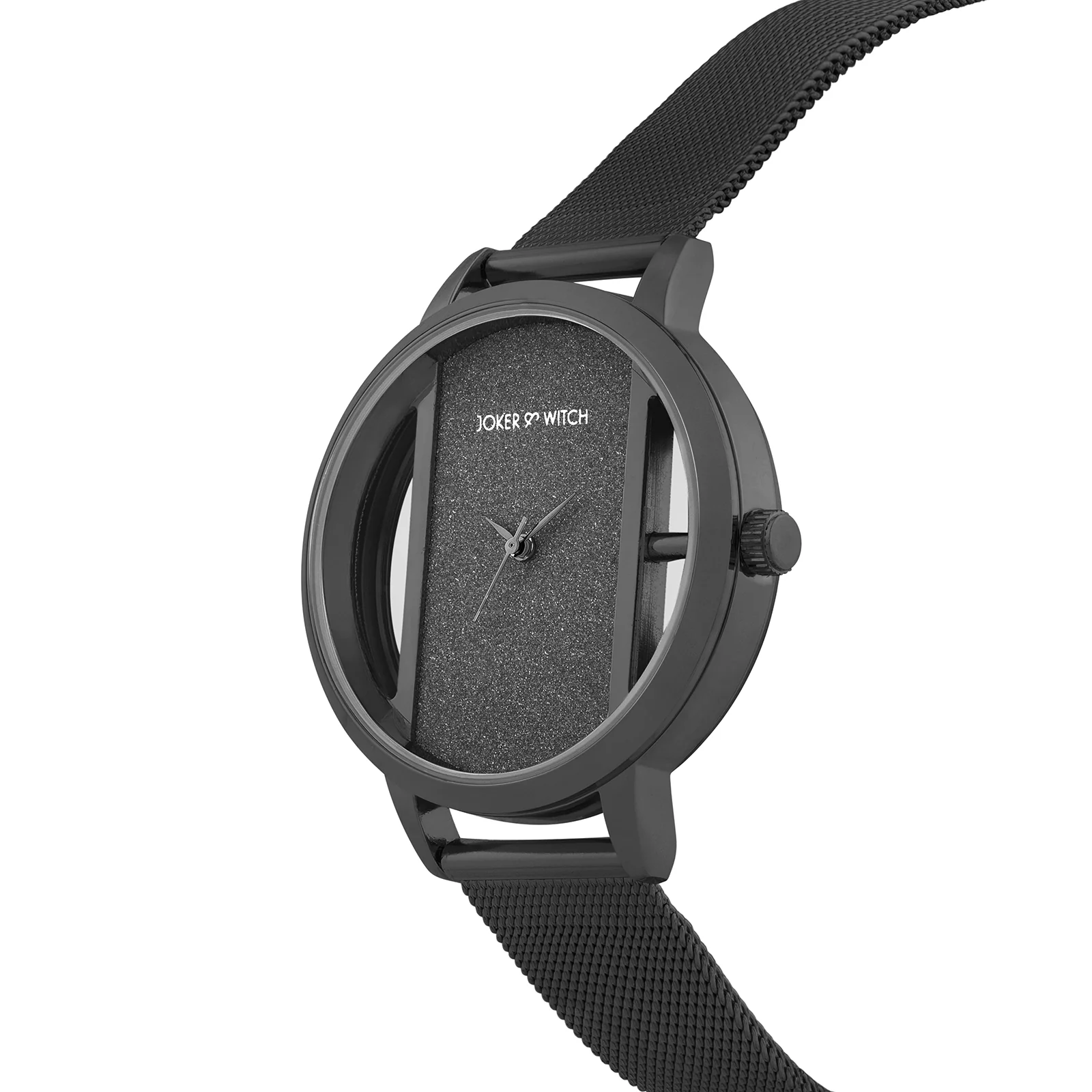 Futuristic Black Large Glitter Dial Mesh Strap Women's Watch - Image 4