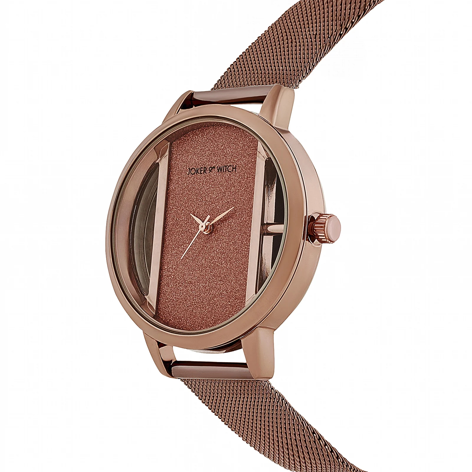 Futuristic Copper Large Glitter Dial Mesh Strap Women's Watch - Image 4