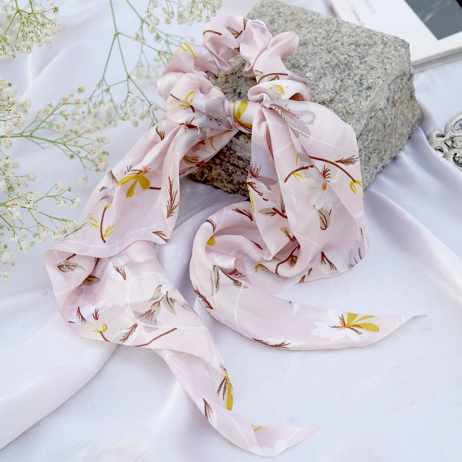Garden Pink Scarf Detail Scrunchie