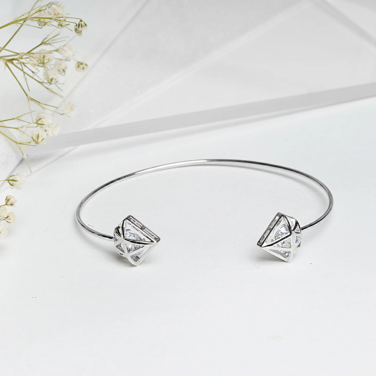 Gem Shaped Silver Open Cuff