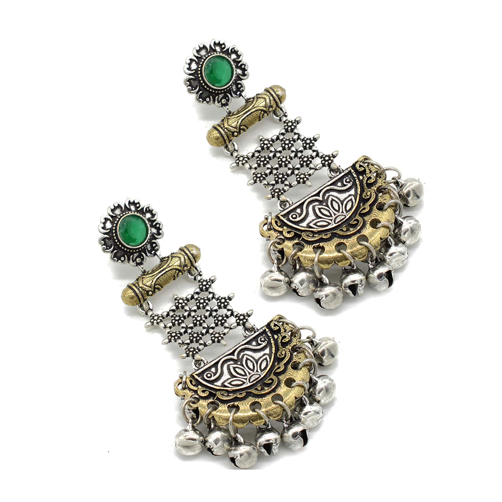 Geometric Green Dual Tone Earrings - Image 4