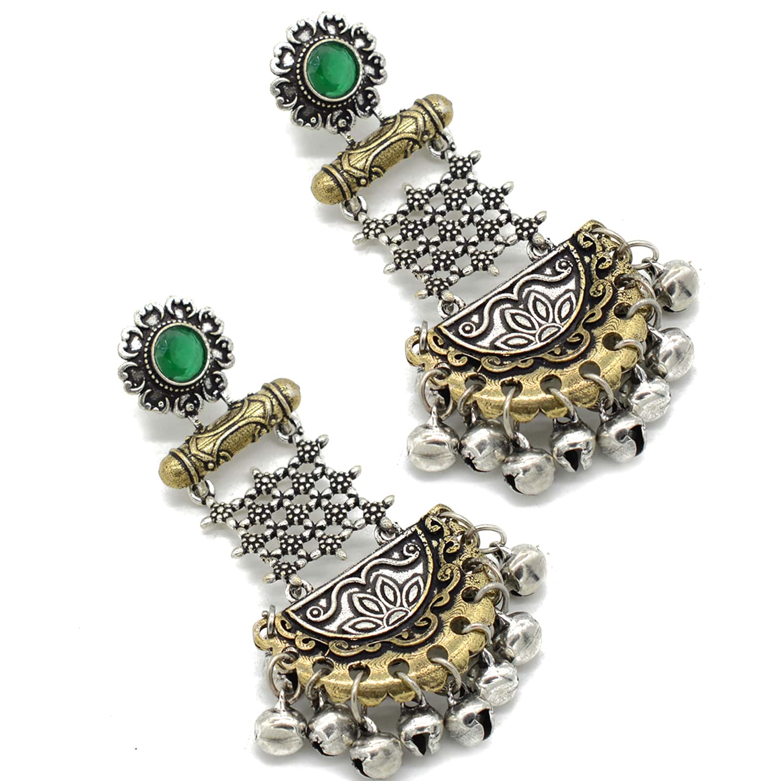 Geometric Green Dual Tone Earrings - Image 5