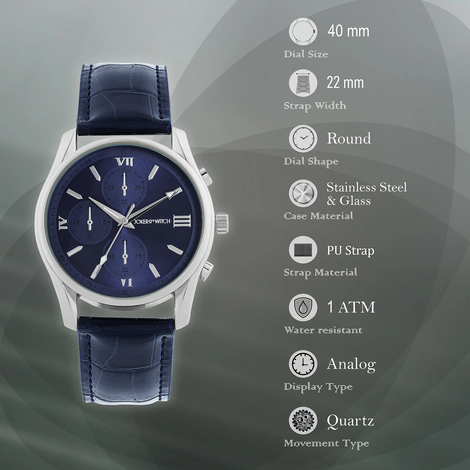 Gladiator Blue Large Dial PU Strap Men's Watch - Image 7