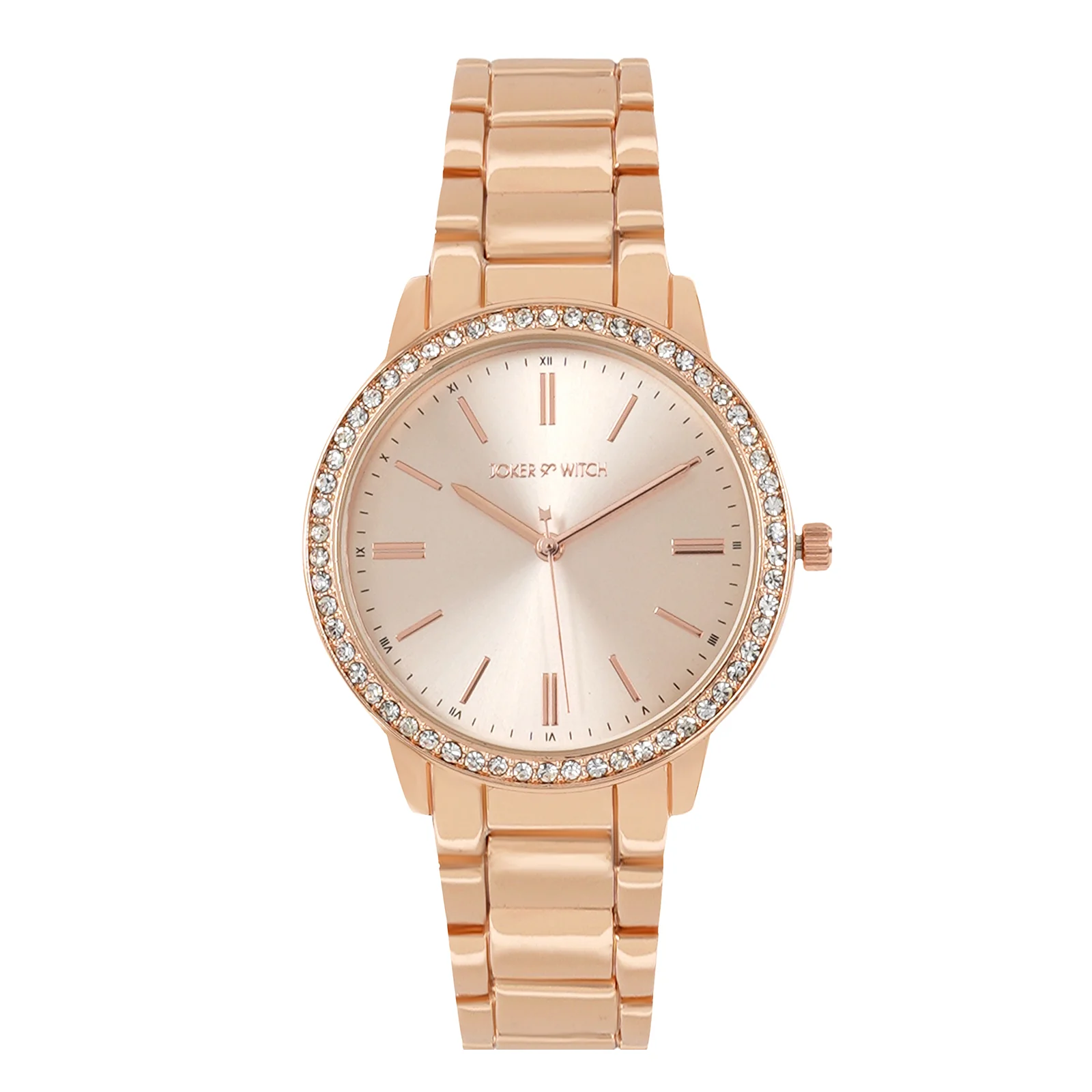 Halo Rose Gold Large Rhinestone Dial Linked Chain Strap Women's Watch - Image 3