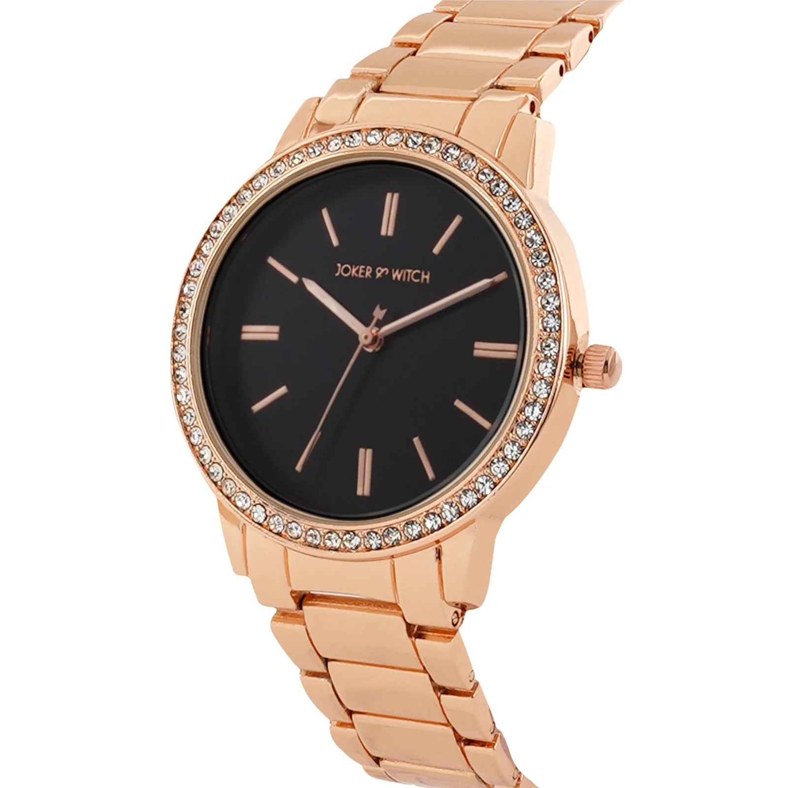 Halo Black Large Rhinestone Dial Rose Gold Linked Chain Strap Women's Watch - Image 4